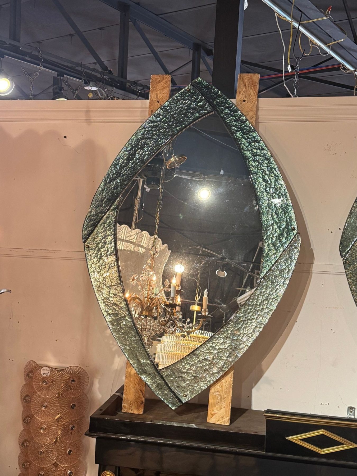 Pair of Modernist Murano Mirrors in Fontana Green - Image 4