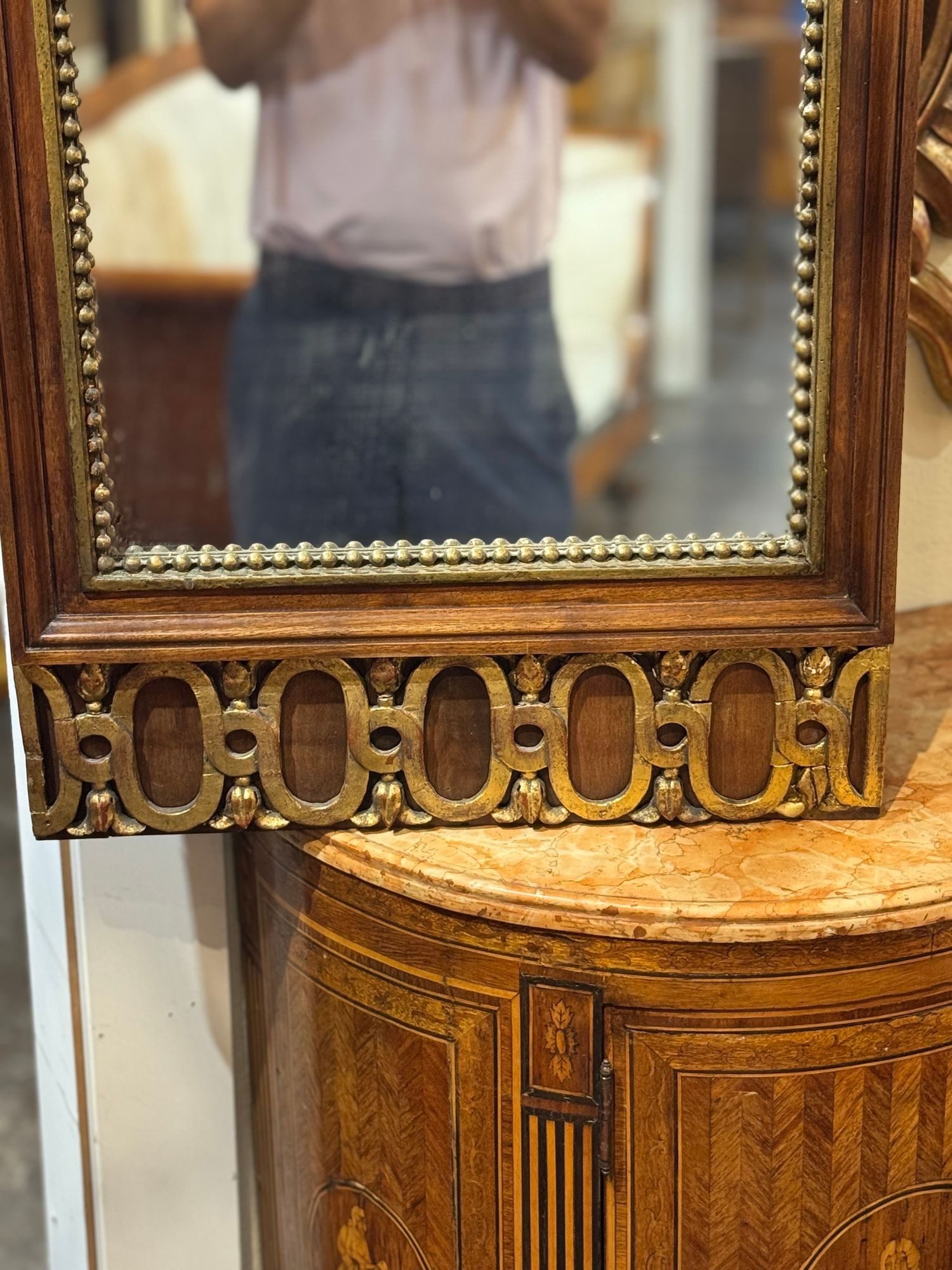 19th c. Swedish Walnut and Gilt Mirror - Image 4