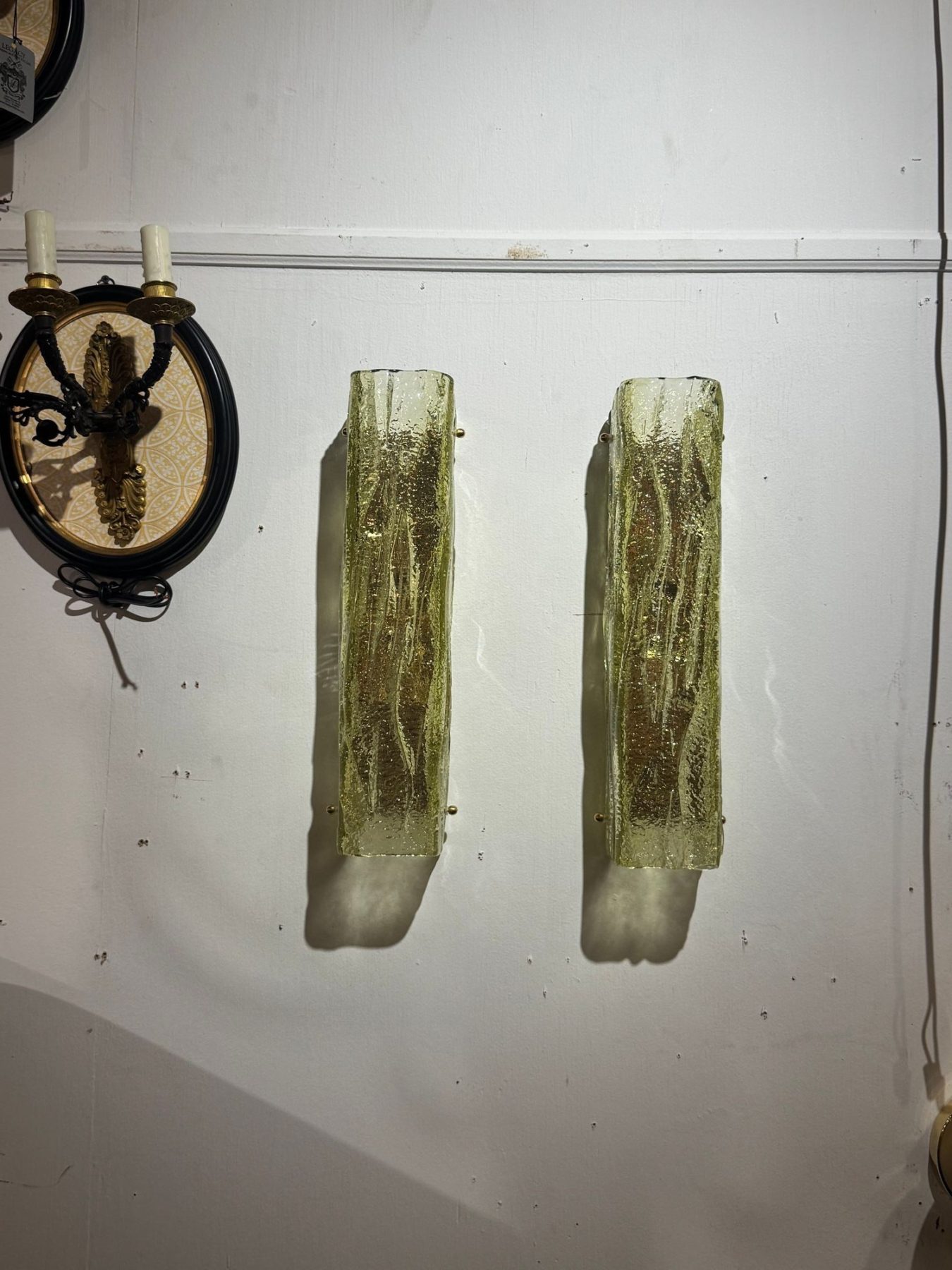 Pair of Murano Green Granola Glass Square Tube Sconces - Image 4