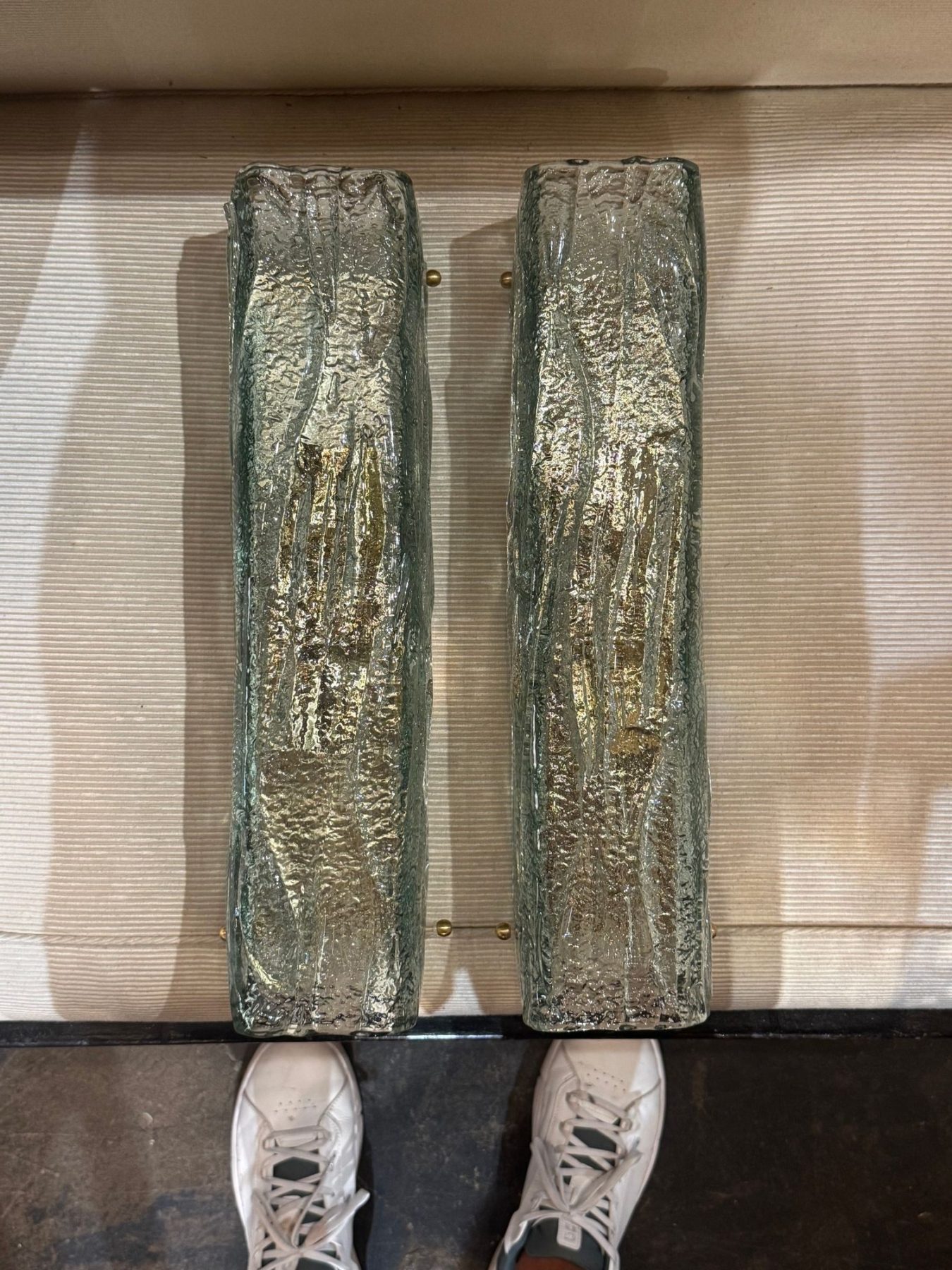 Pair of Murano Fontana Green Granola Glass Square Tube Sconces - Image 5