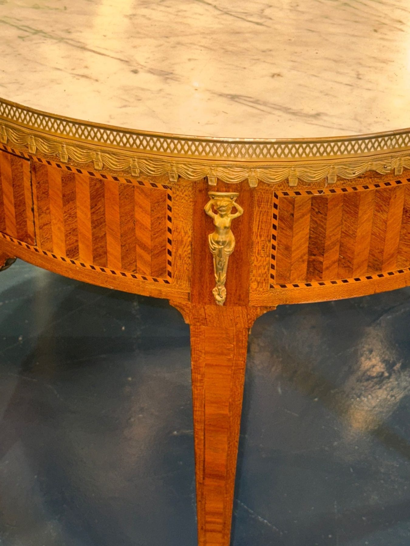 19th c. French Louis XVI Inlaid Center Table - Image 4