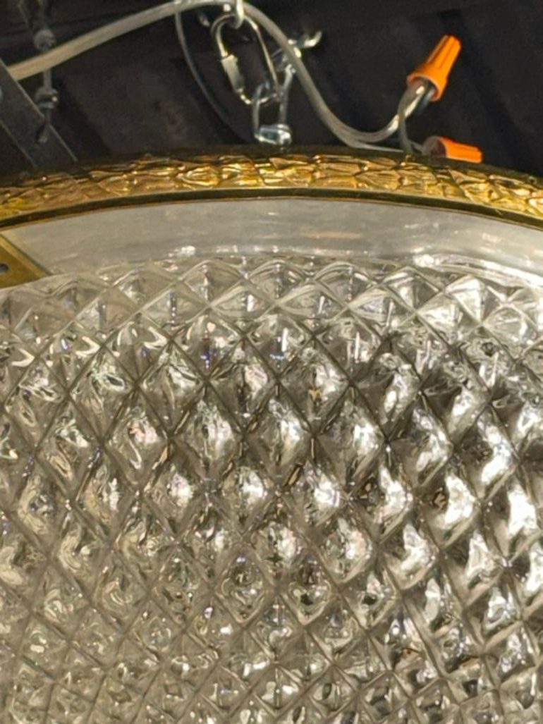 French Cut Glass and Gilt Brass Flush Mount Chandelier - Image 5