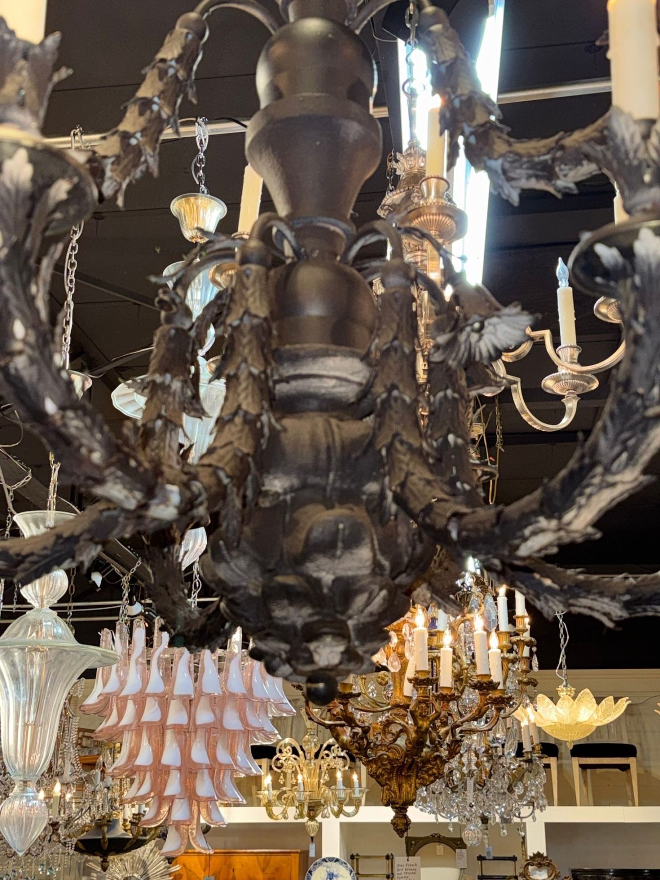 19th c. Italian Carved Wood and Iron Chandelier - Image 5