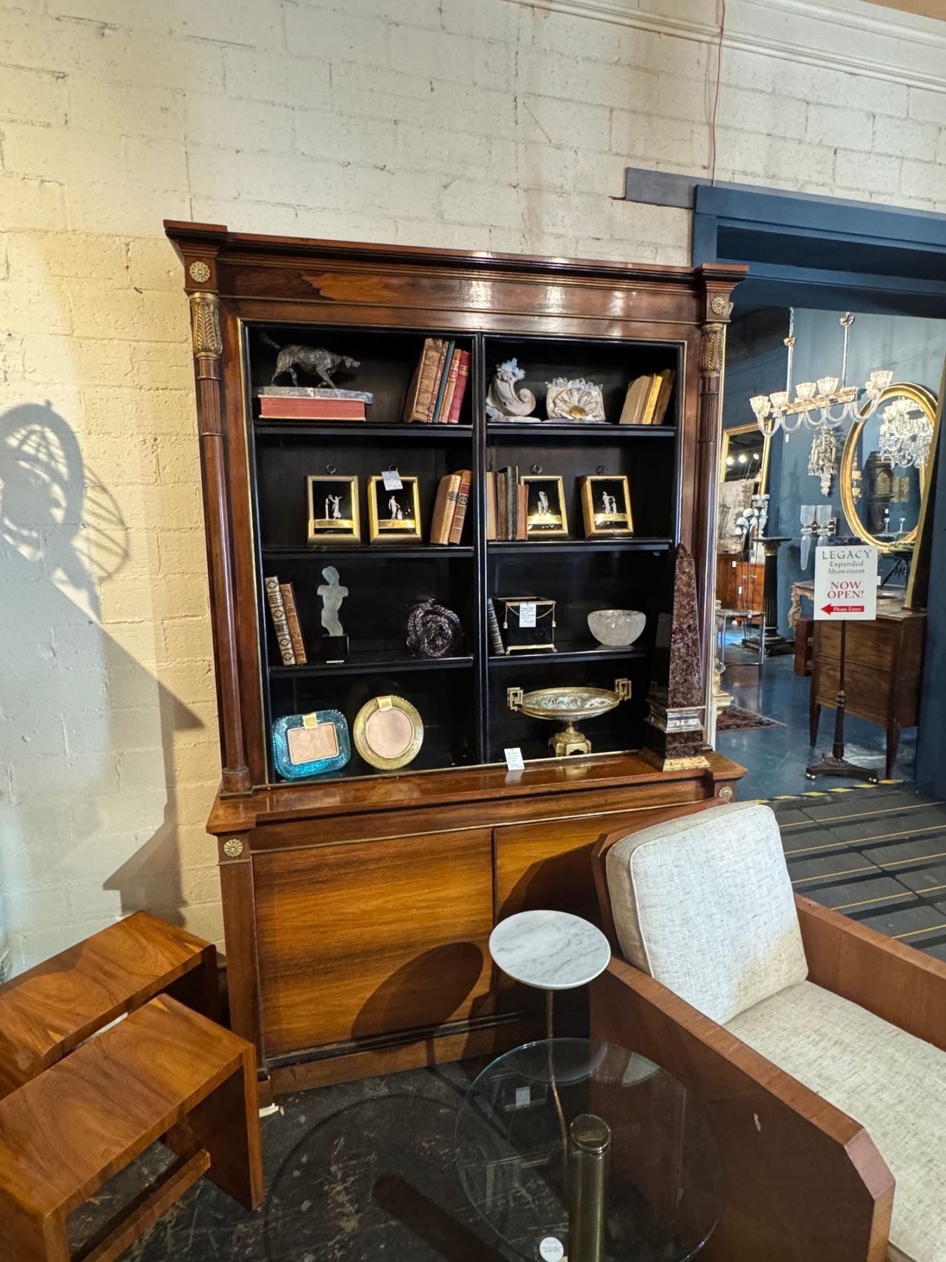 Pair of French Empire Walnut Display Cabinets - Image 5