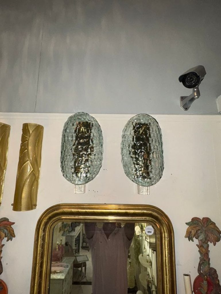 Pair of Murano Turtle Shell Sconces in Fontana Green - Image 6