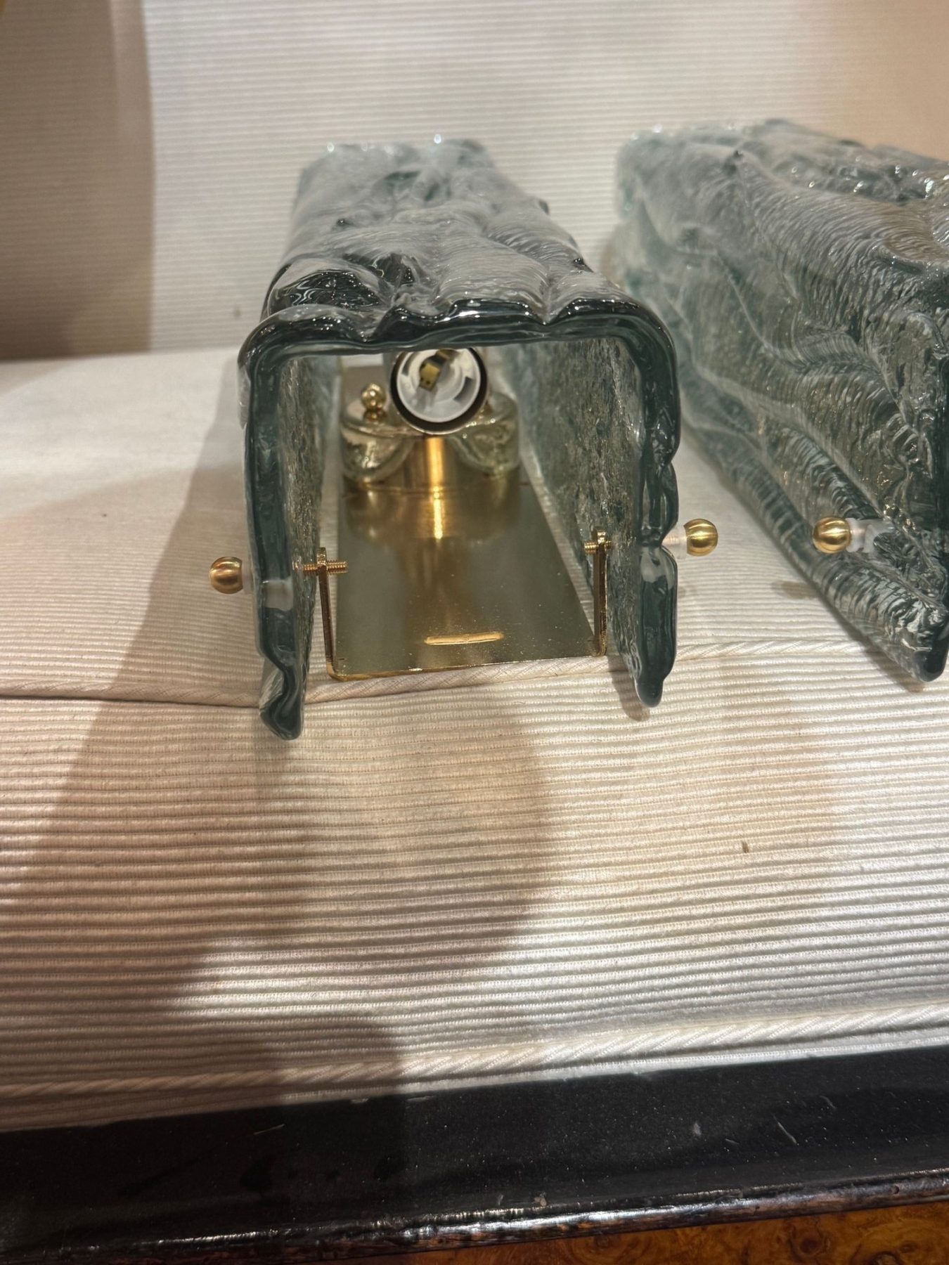 Pair of Murano Fontana Green Granola Glass Square Tube Sconces - Image 7