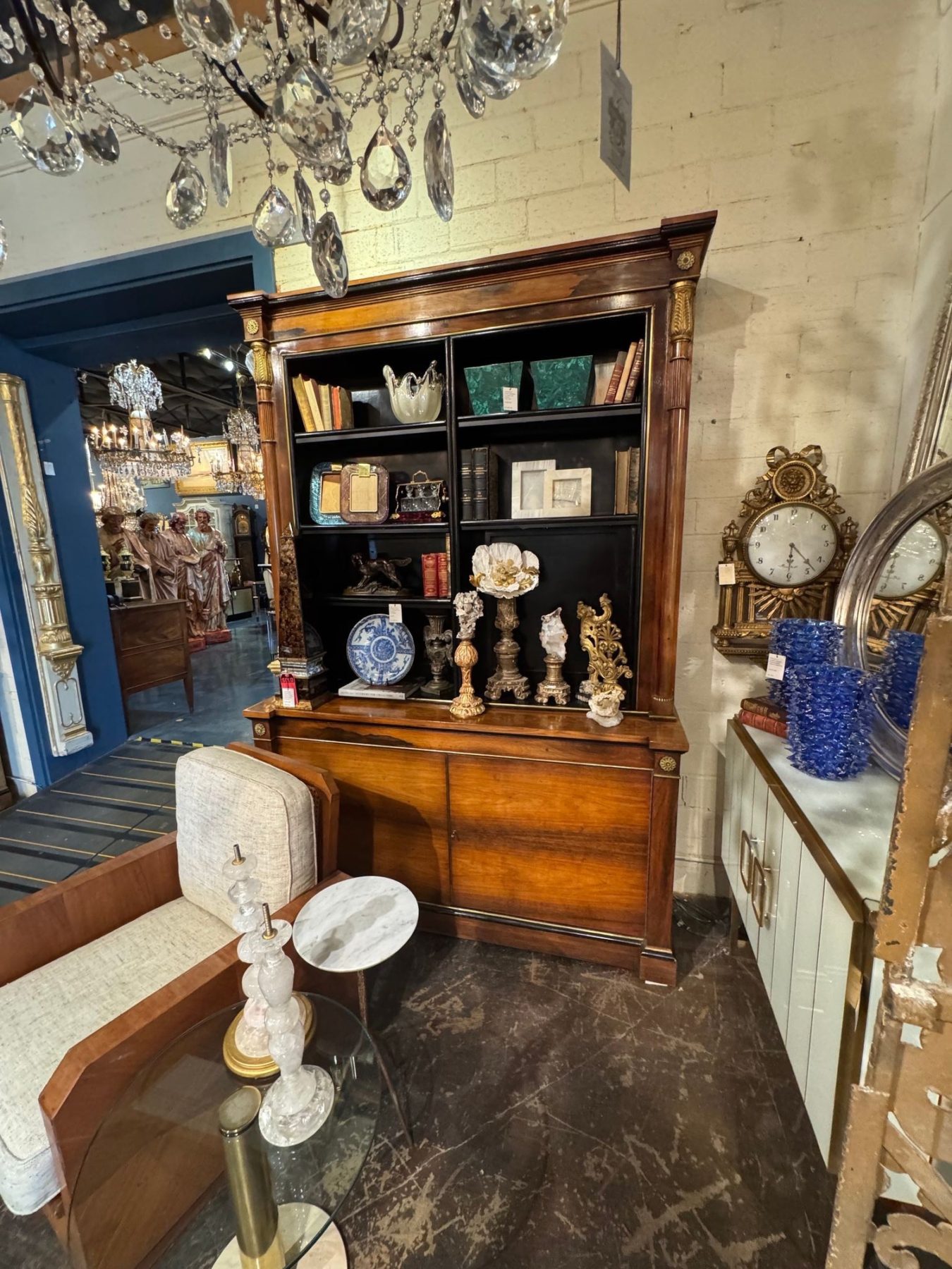 Pair of French Empire Walnut Display Cabinets - Image 6