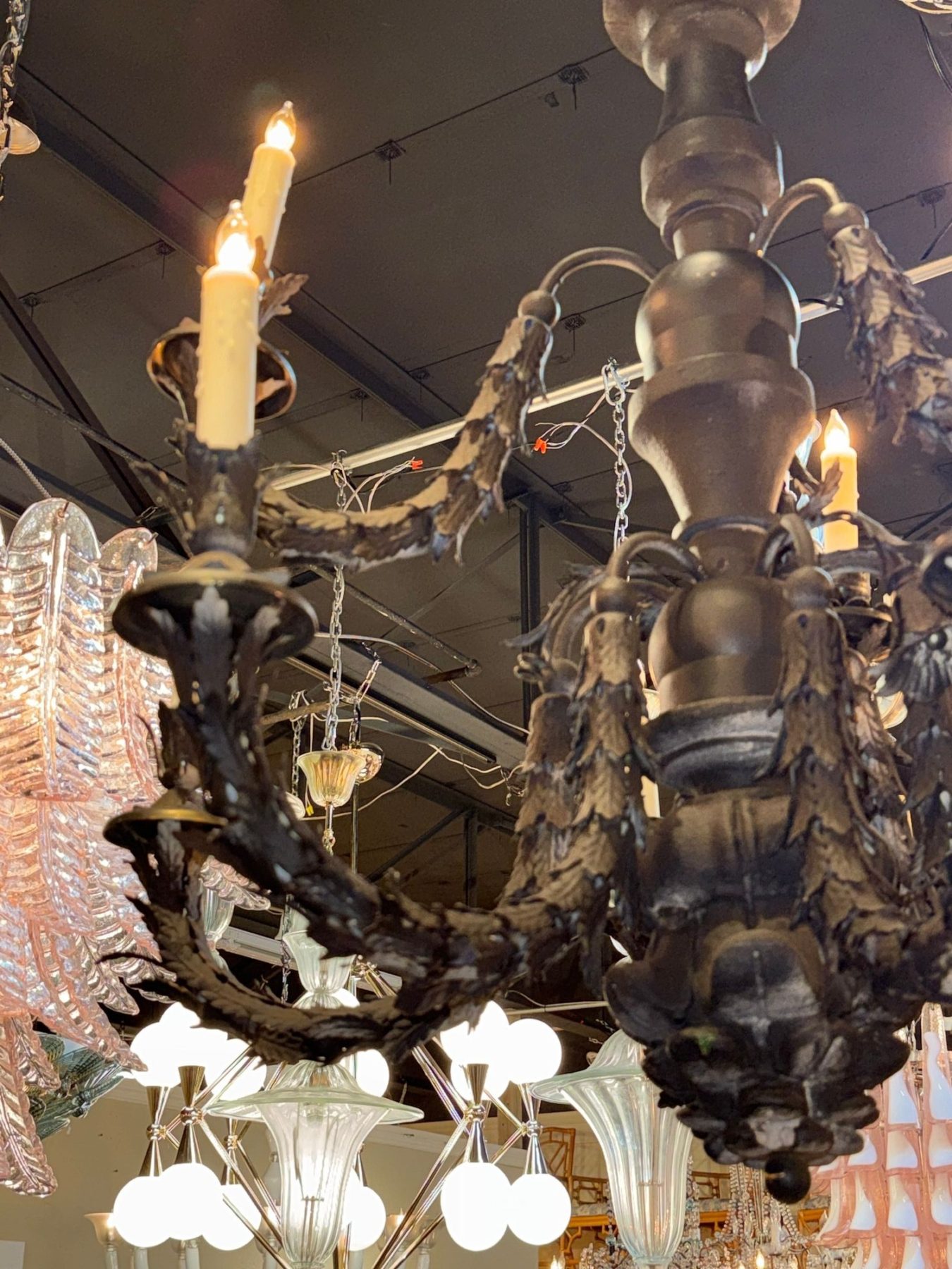 19th c. Italian Carved Wood and Iron Chandelier - Image 6