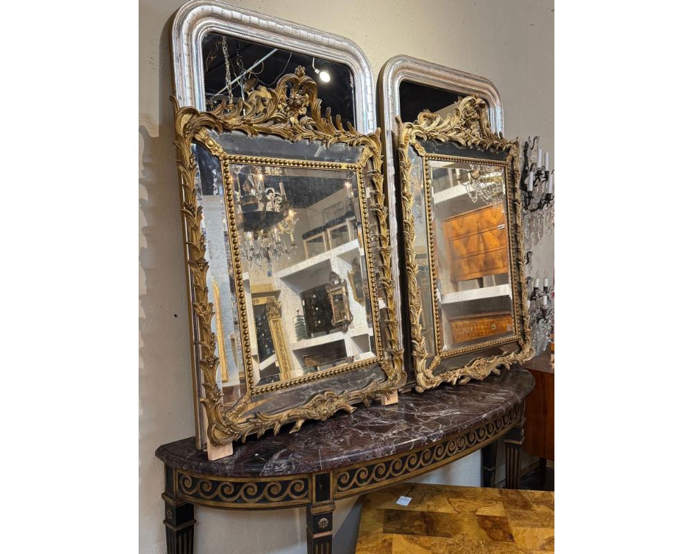 Companion Pair of 19th c. French Giltwood Cushion Mirrors - Image 7