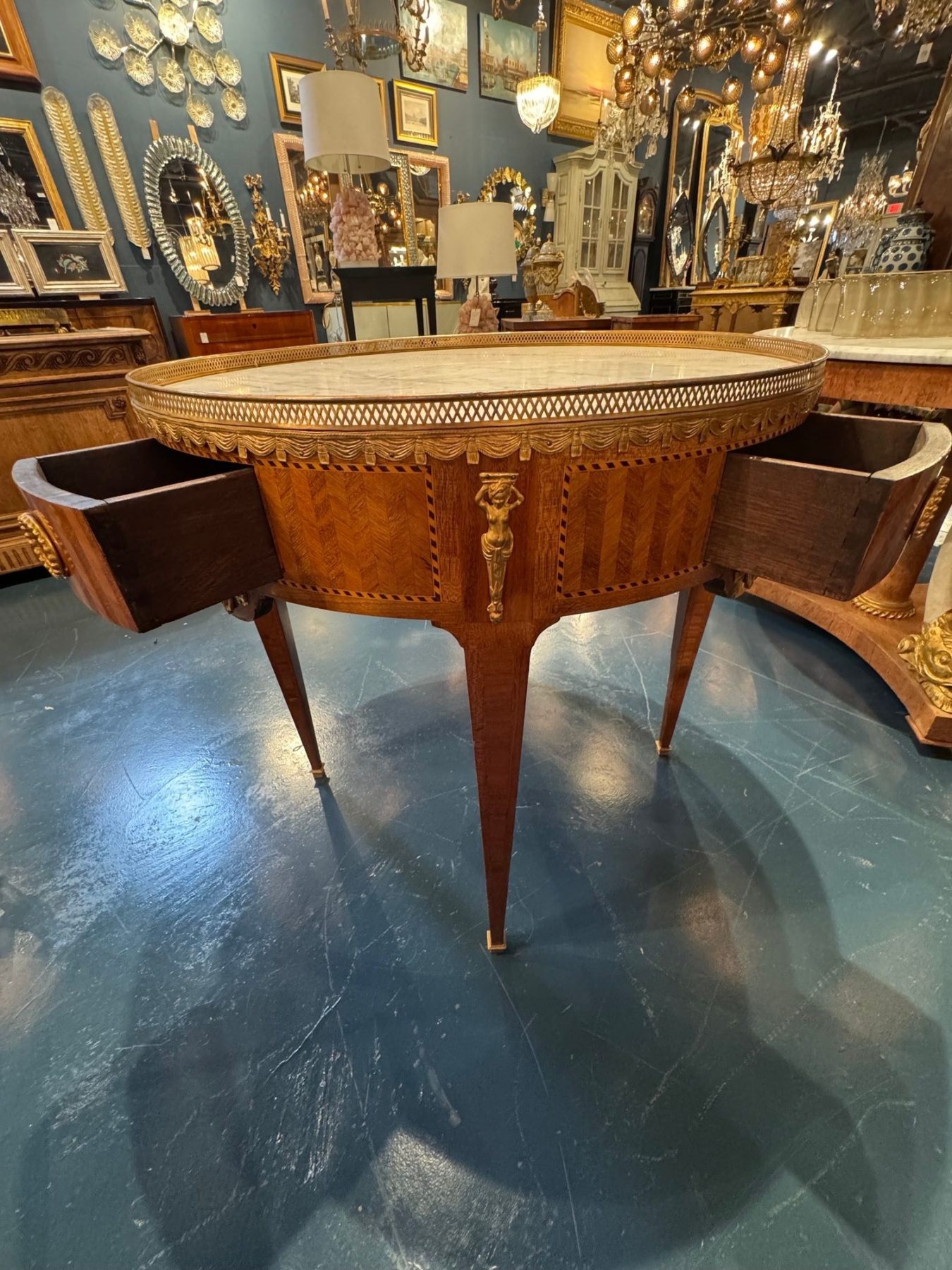 19th c. French Louis XVI Inlaid Center Table - Image 7