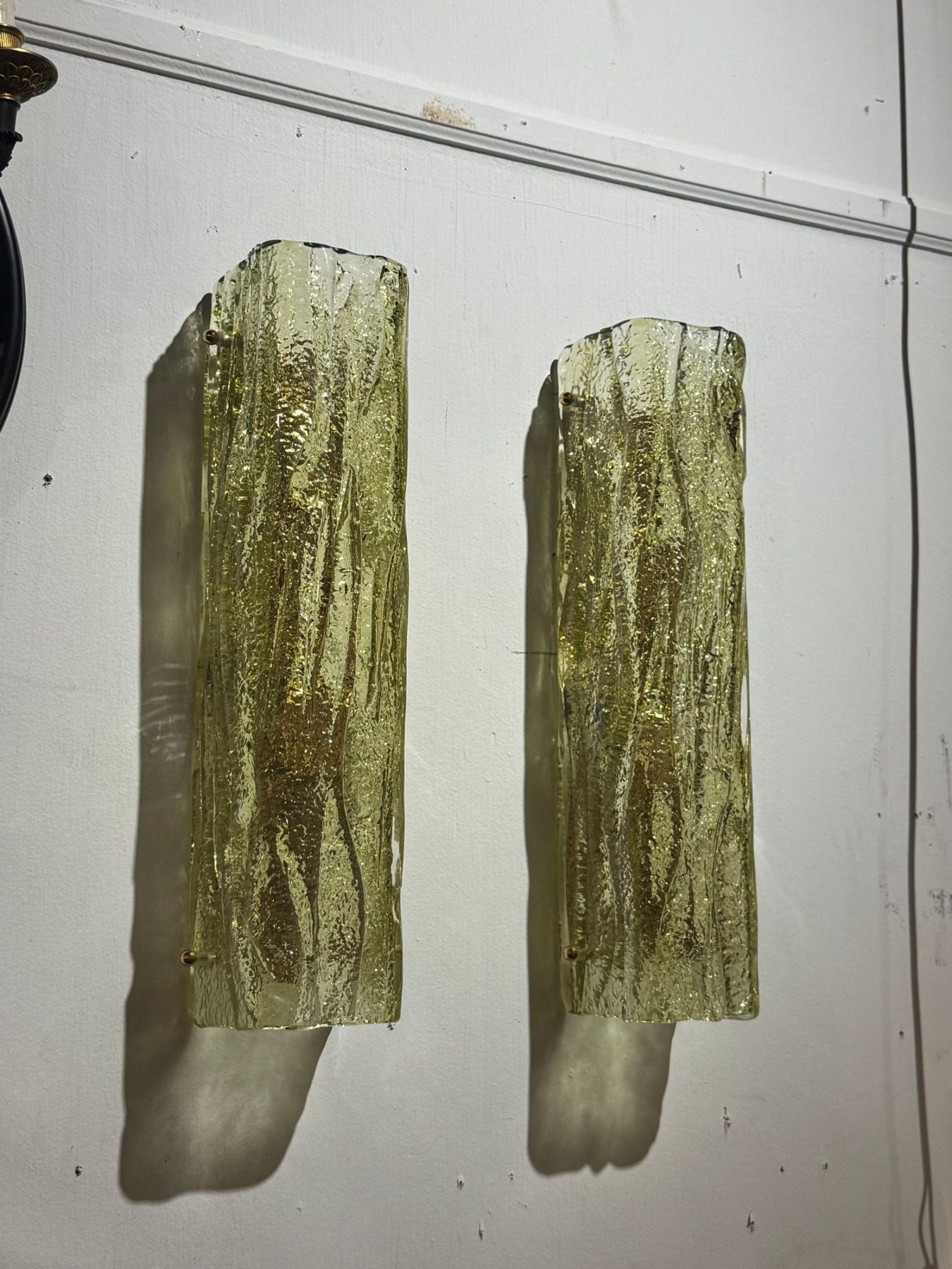 Pair of Murano Green Granola Glass Square Tube Sconces - Image 7