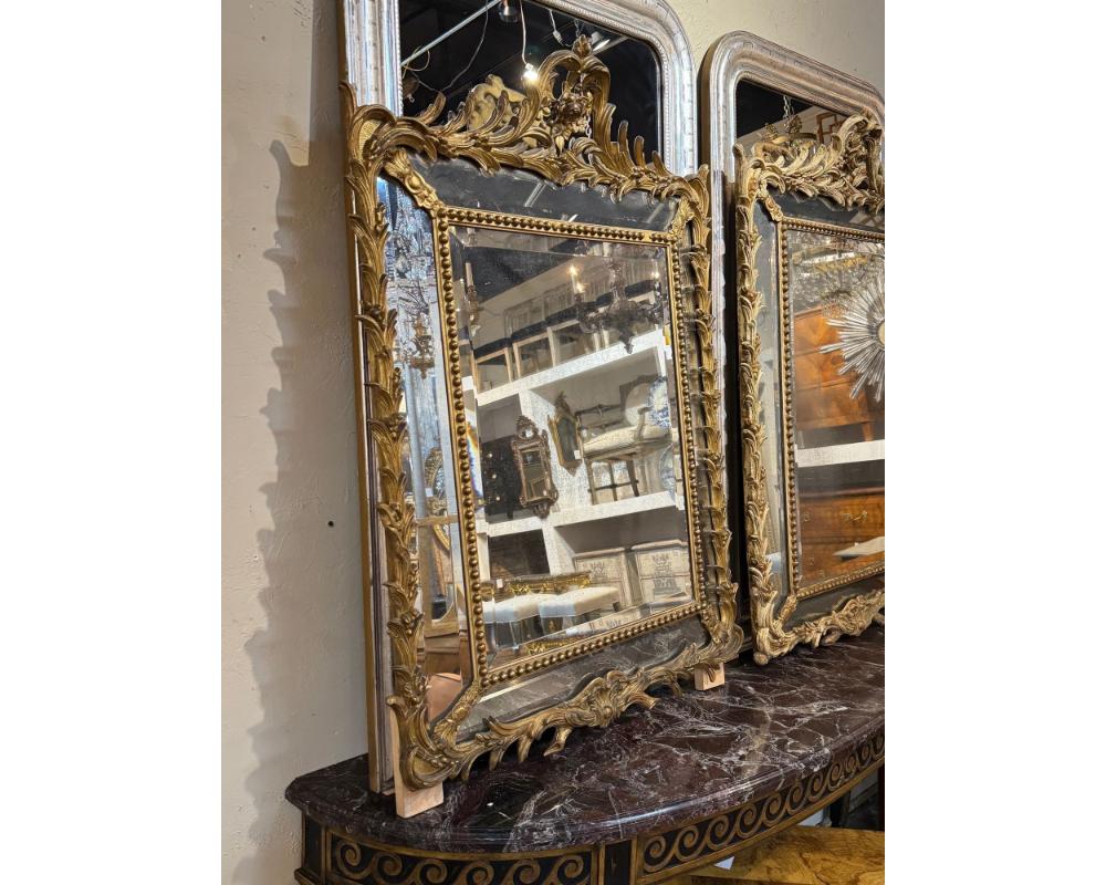 Companion Pair of 19th c. French Giltwood Cushion Mirrors - Image 8