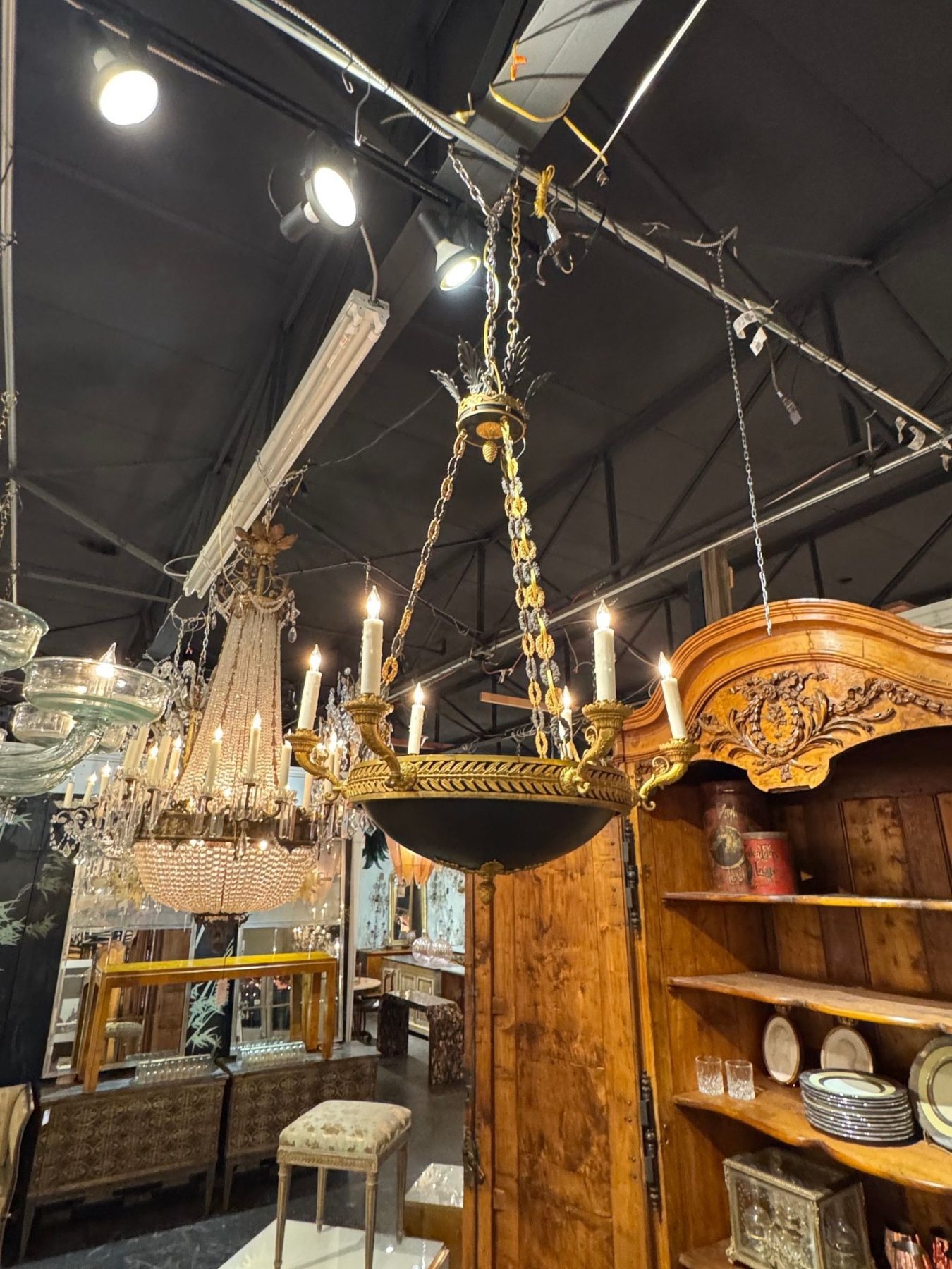 Late 19th c. French Empire Bronze Chandelier - Image 8