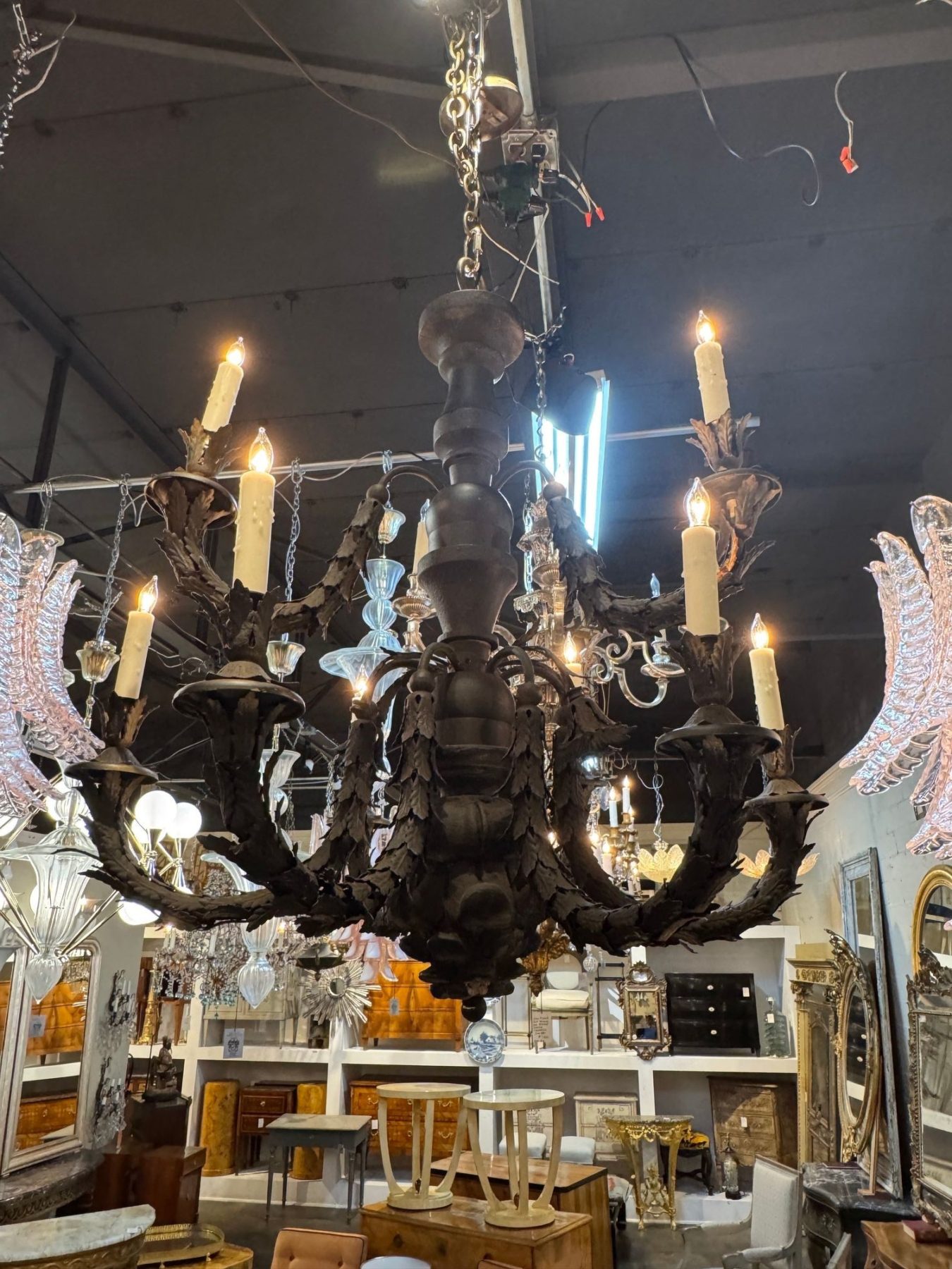 19th c. Italian Carved Wood and Iron Chandelier - Image 9