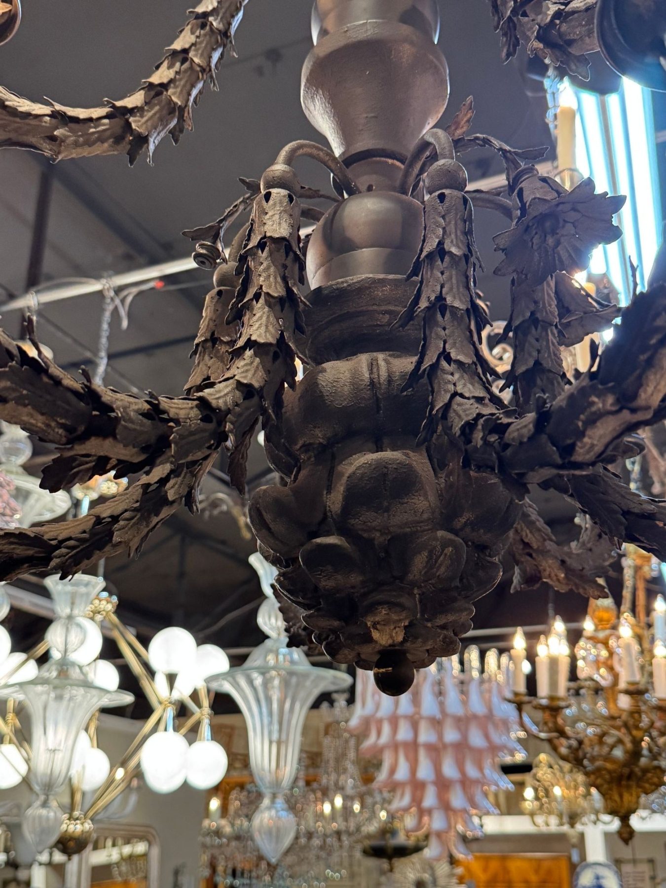 19th c. Italian Carved Wood and Iron Chandelier - Image 10