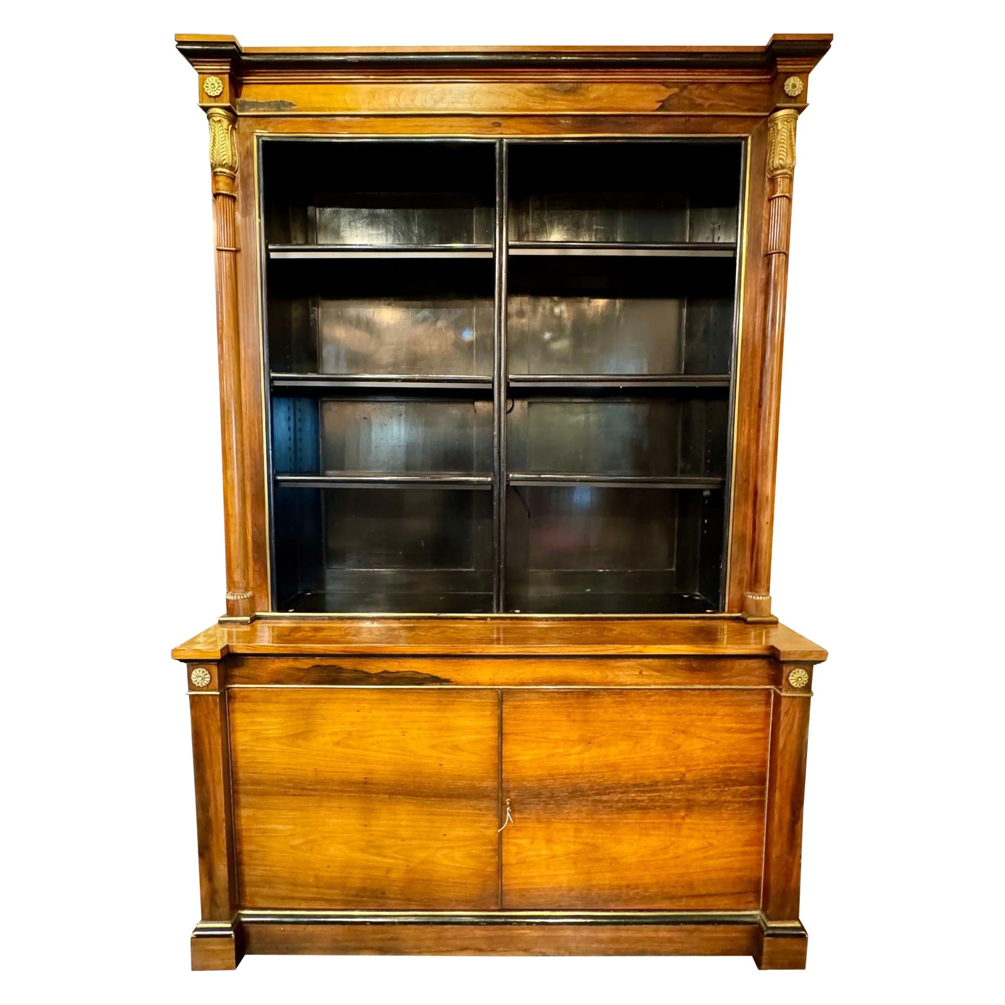 Pair of French Empire Walnut Display Cabinets