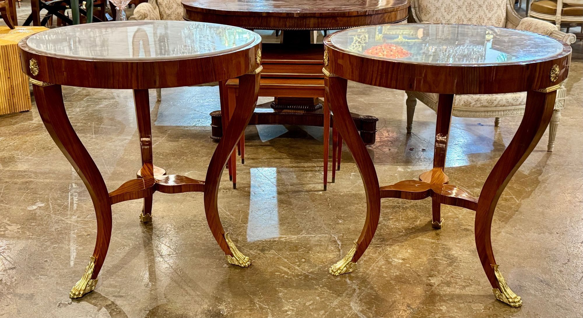 Pair of Italian Empire Style Mahogany Side Tables