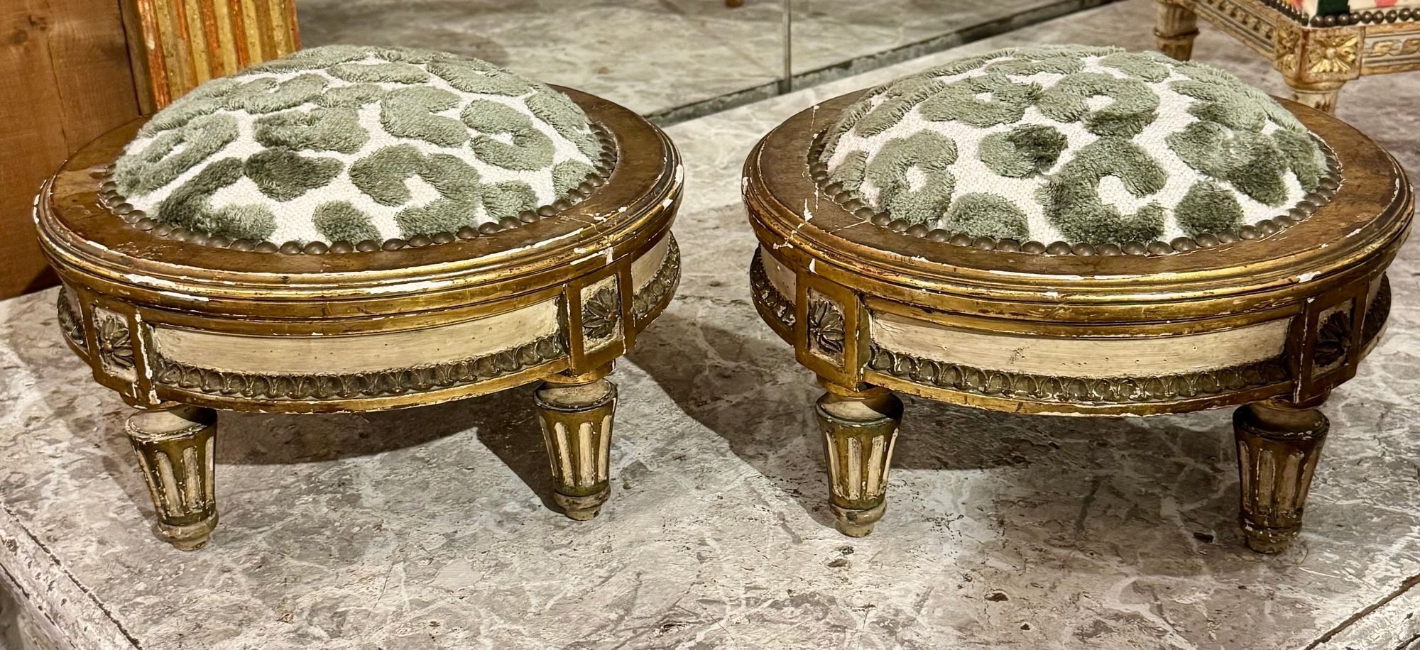 Pair of French Louis XVI Giltwood Ottomans