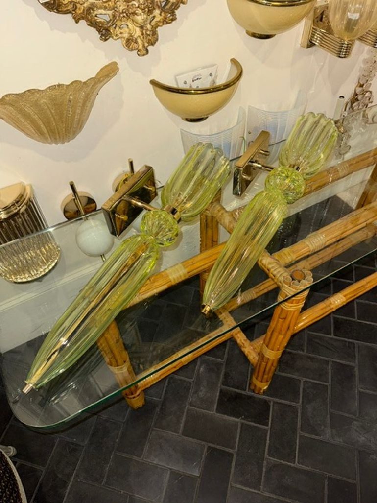 Pair of Murano Green Torch Form Sconces - Image 2
