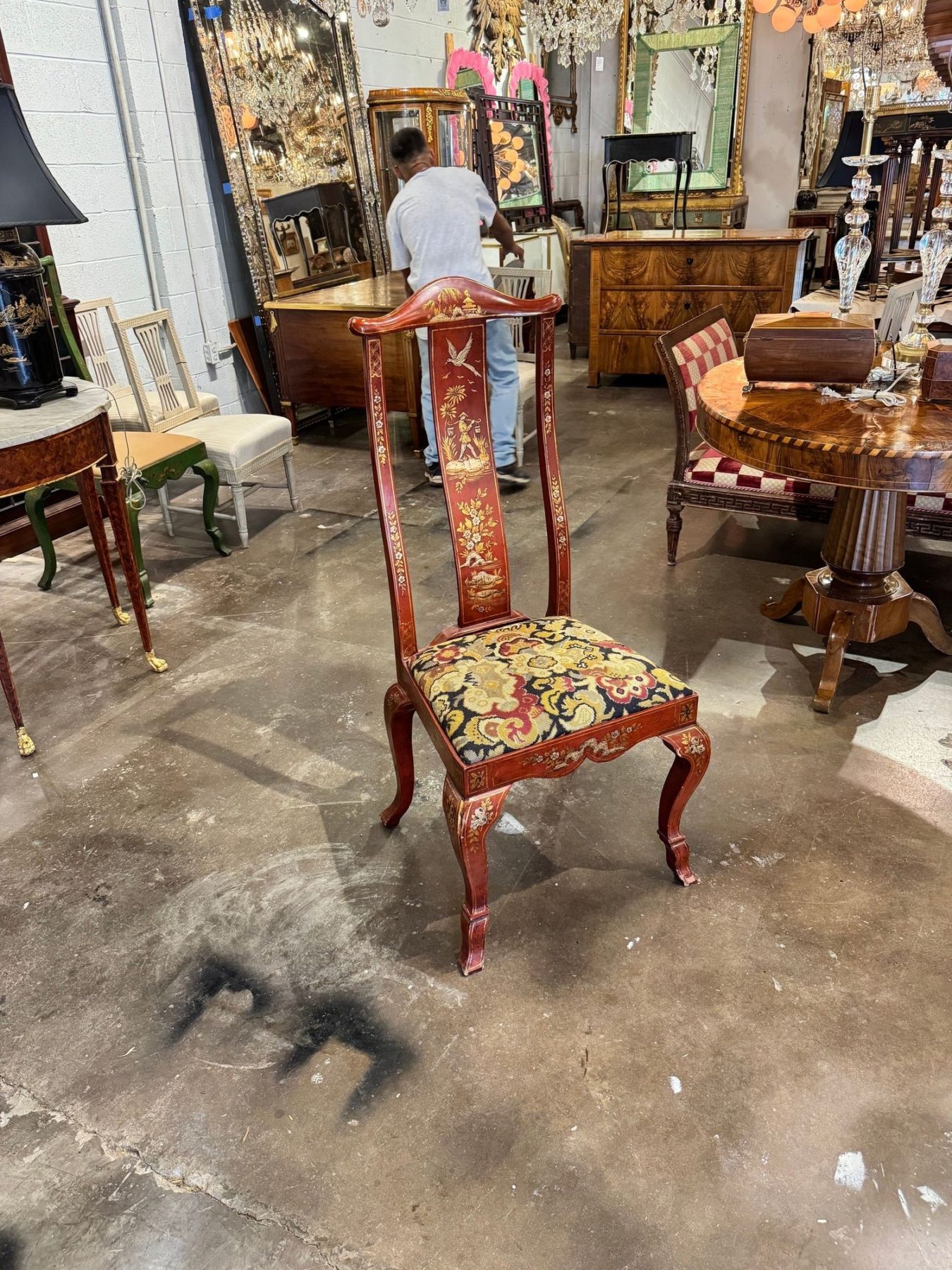 Vintage Queen Anne Red Chinoiserie Chair - Image 2