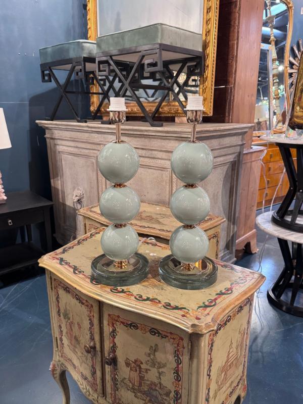 Pair of Murano Pale Green Glass Ball Form Lamps - Image 2