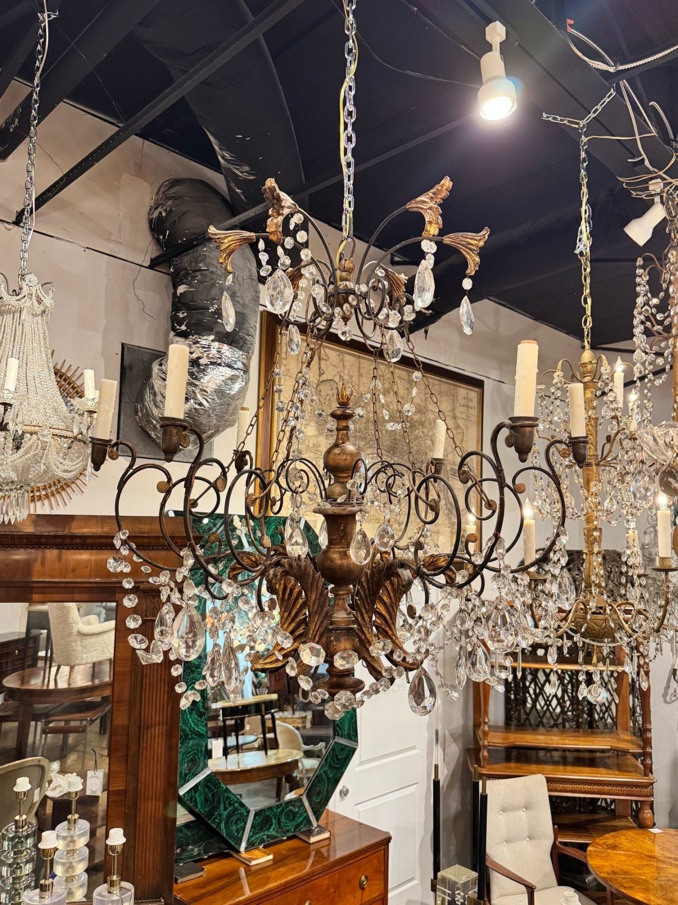 19th c. Italian Tuscan Iron and Giltwood Chandelier - Image 2