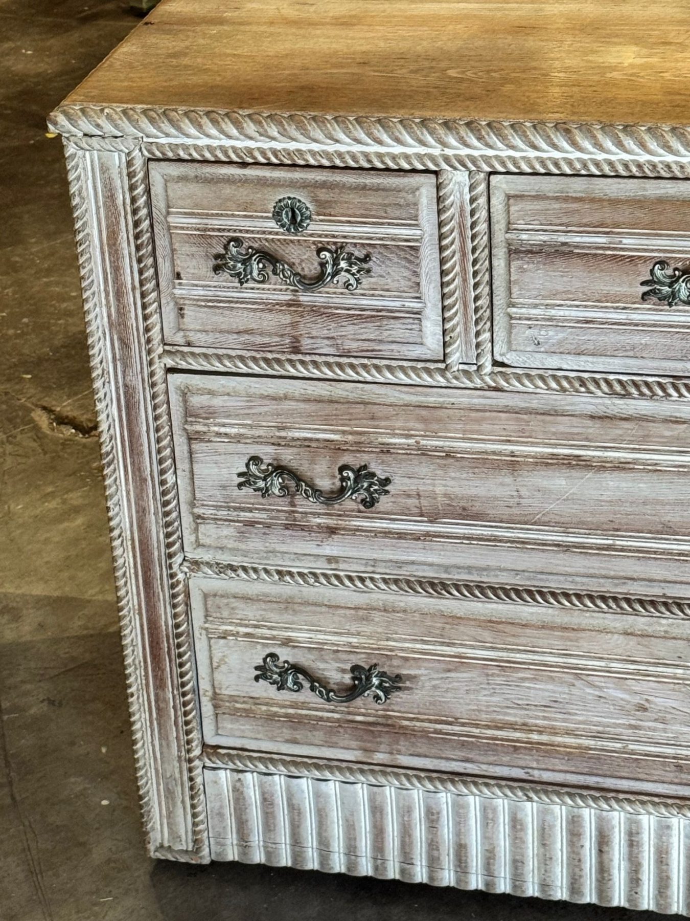 Vintage French Whitewashed Oak Chest - Image 2