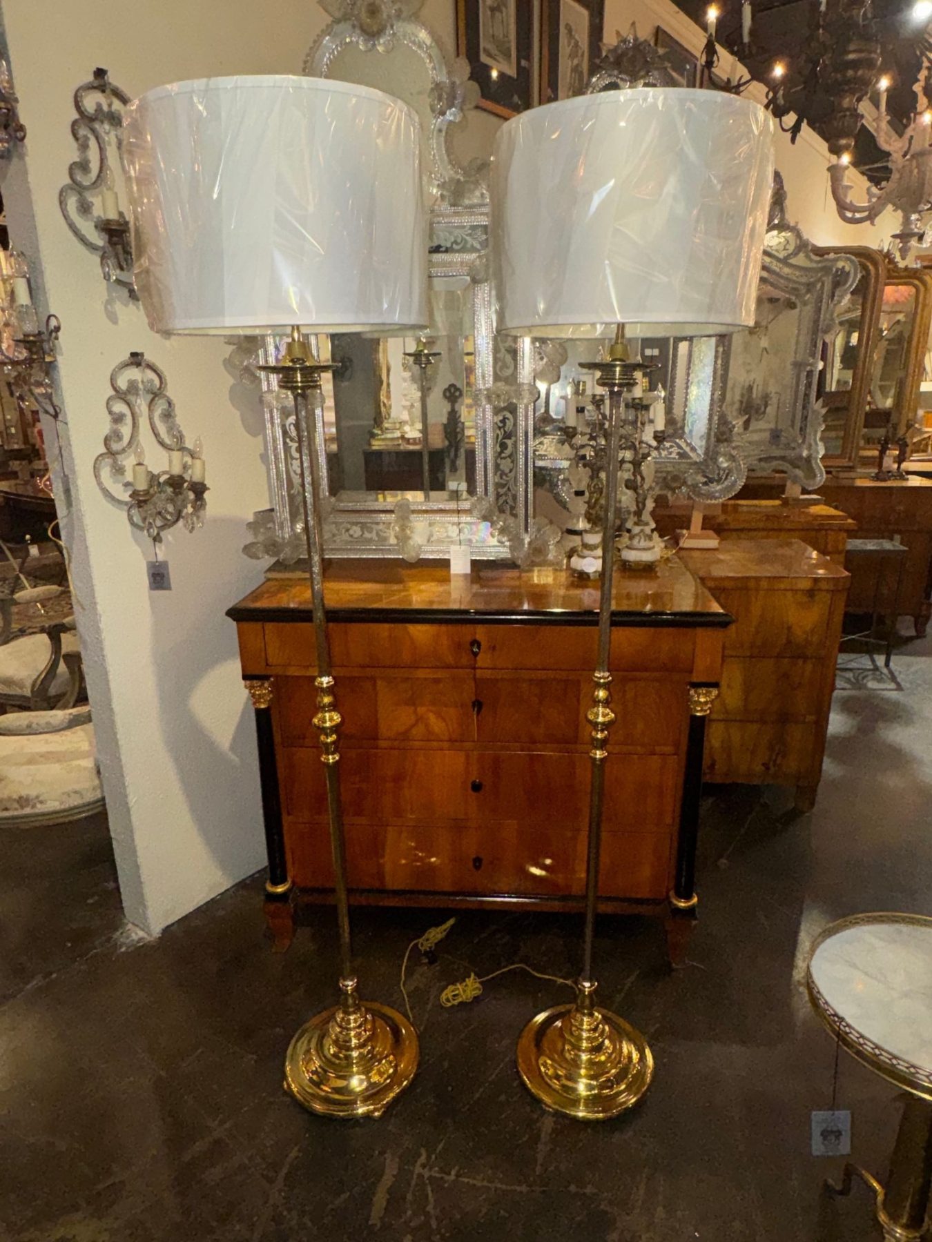 Pair of Heavy English Silvered Bronze Floor Lamps - Image 2
