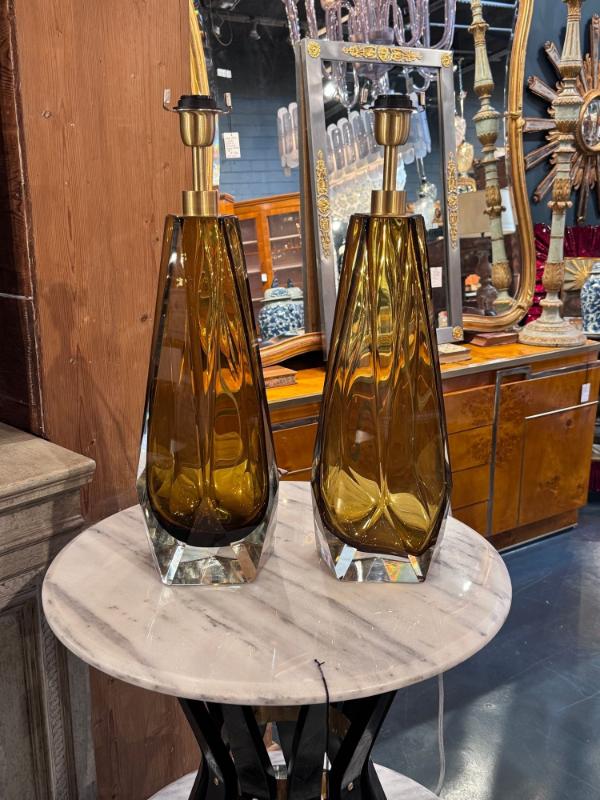 Paid of Murano Amber Glass Lamps - Image 2