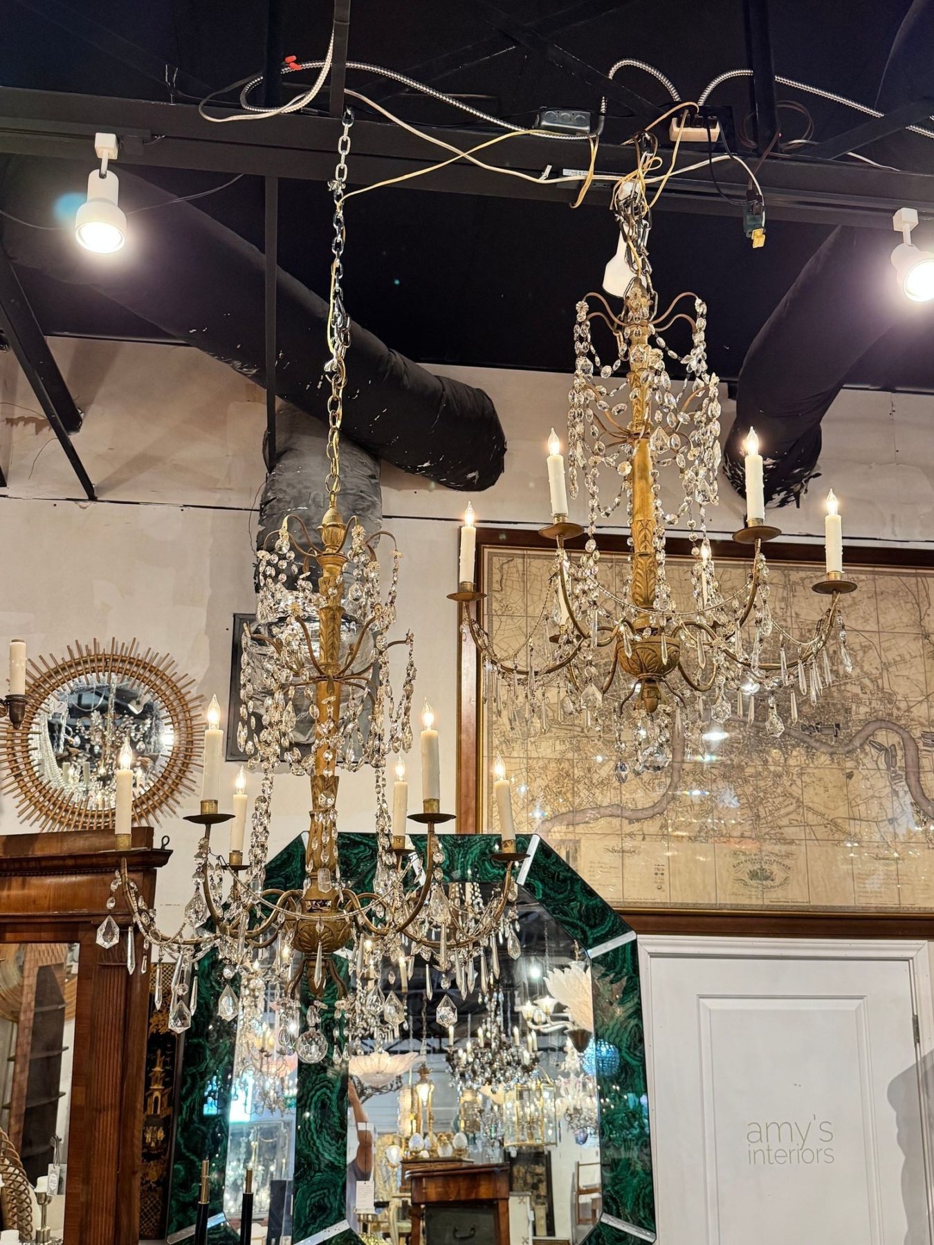 Pair of 19th c. Italian Giltwood and Crystal Chandeliers - Image 2