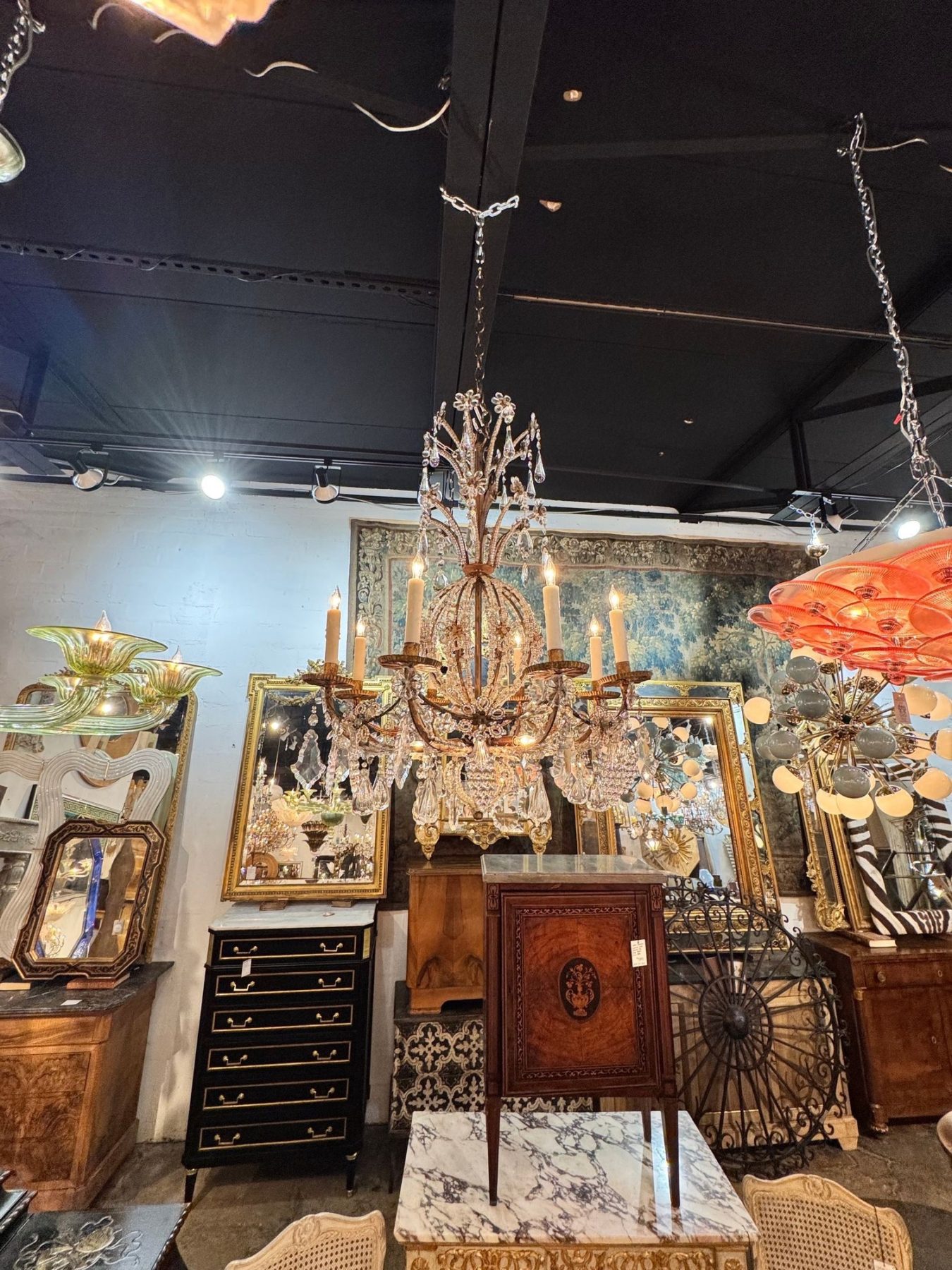 19th c. Italian Beaded Crystal Chandelier - Image 3