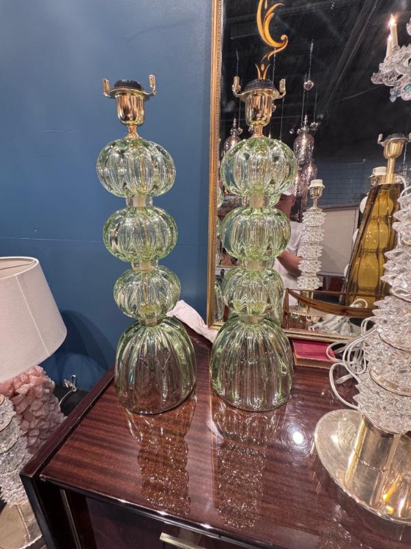 Pair of Murano Green Glass Lamps - Image 2