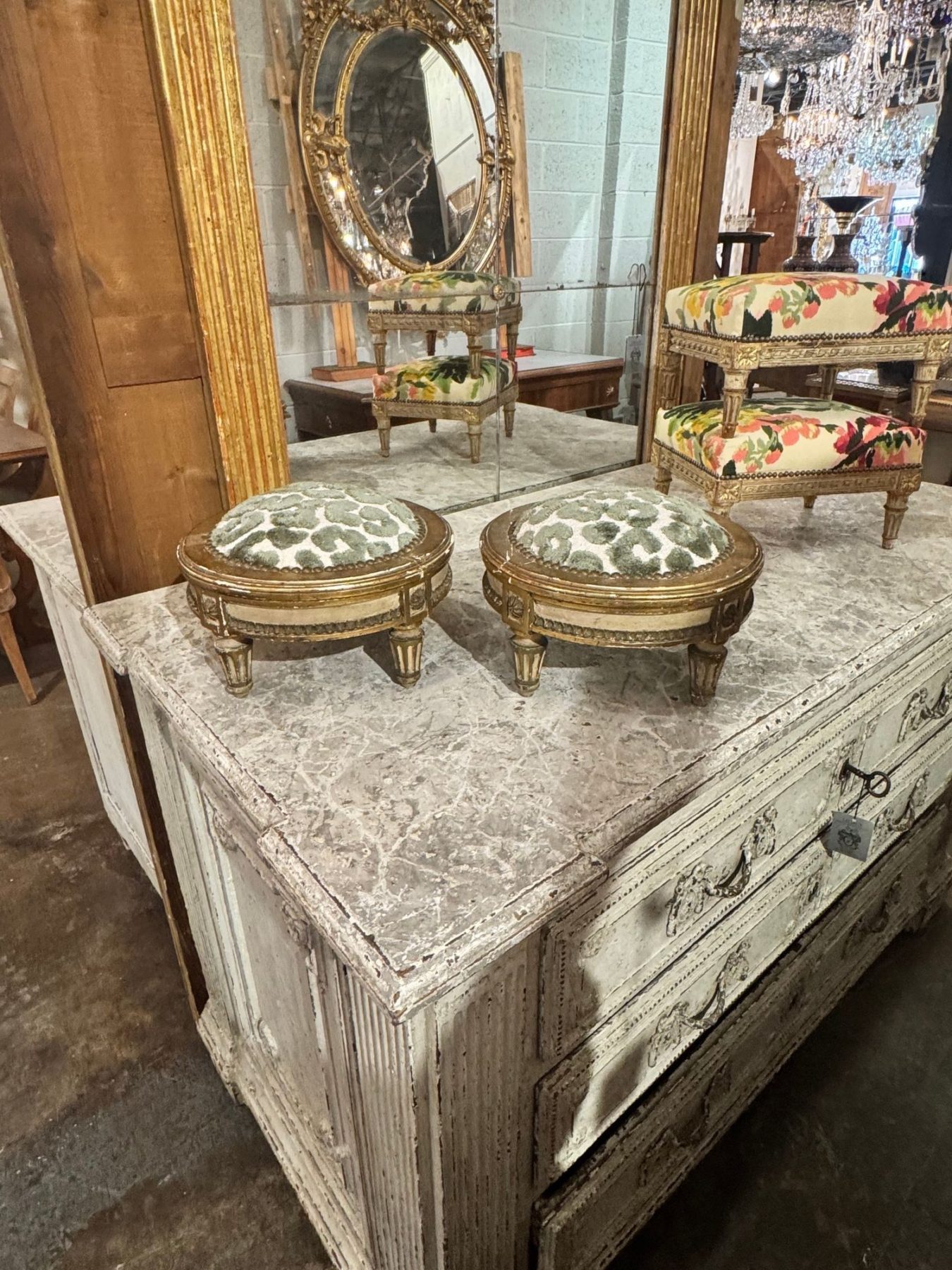 Pair of French Louis XVI Giltwood Ottomans - Image 2