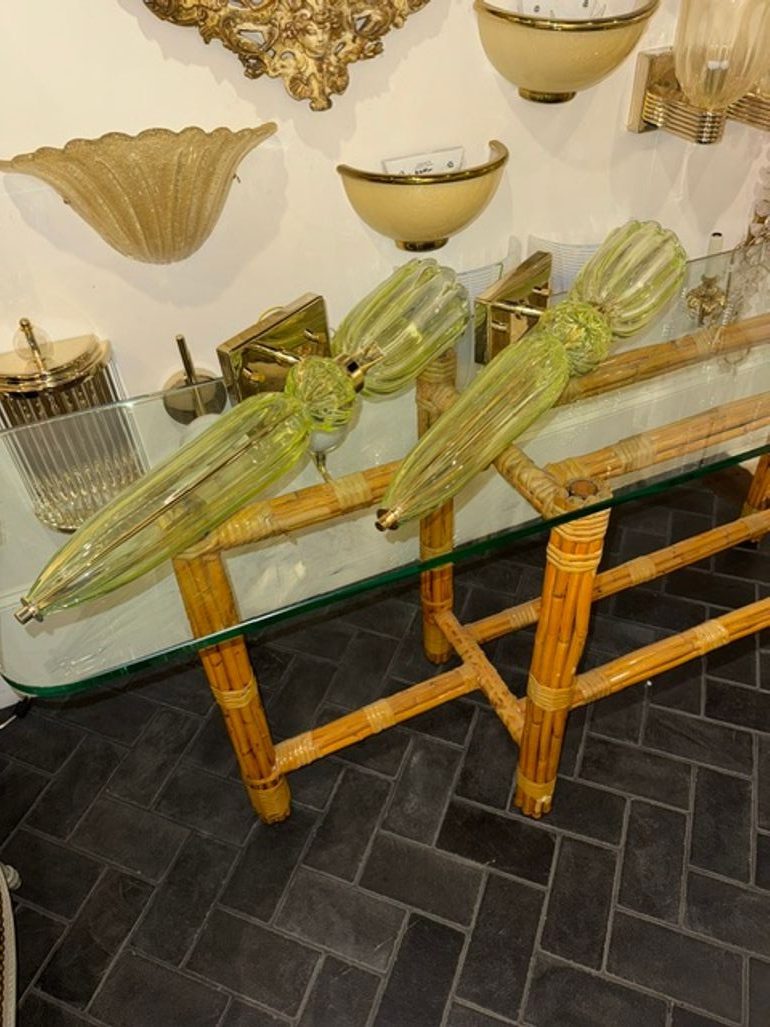 Pair of Murano Green Torch Form Sconces - Image 3