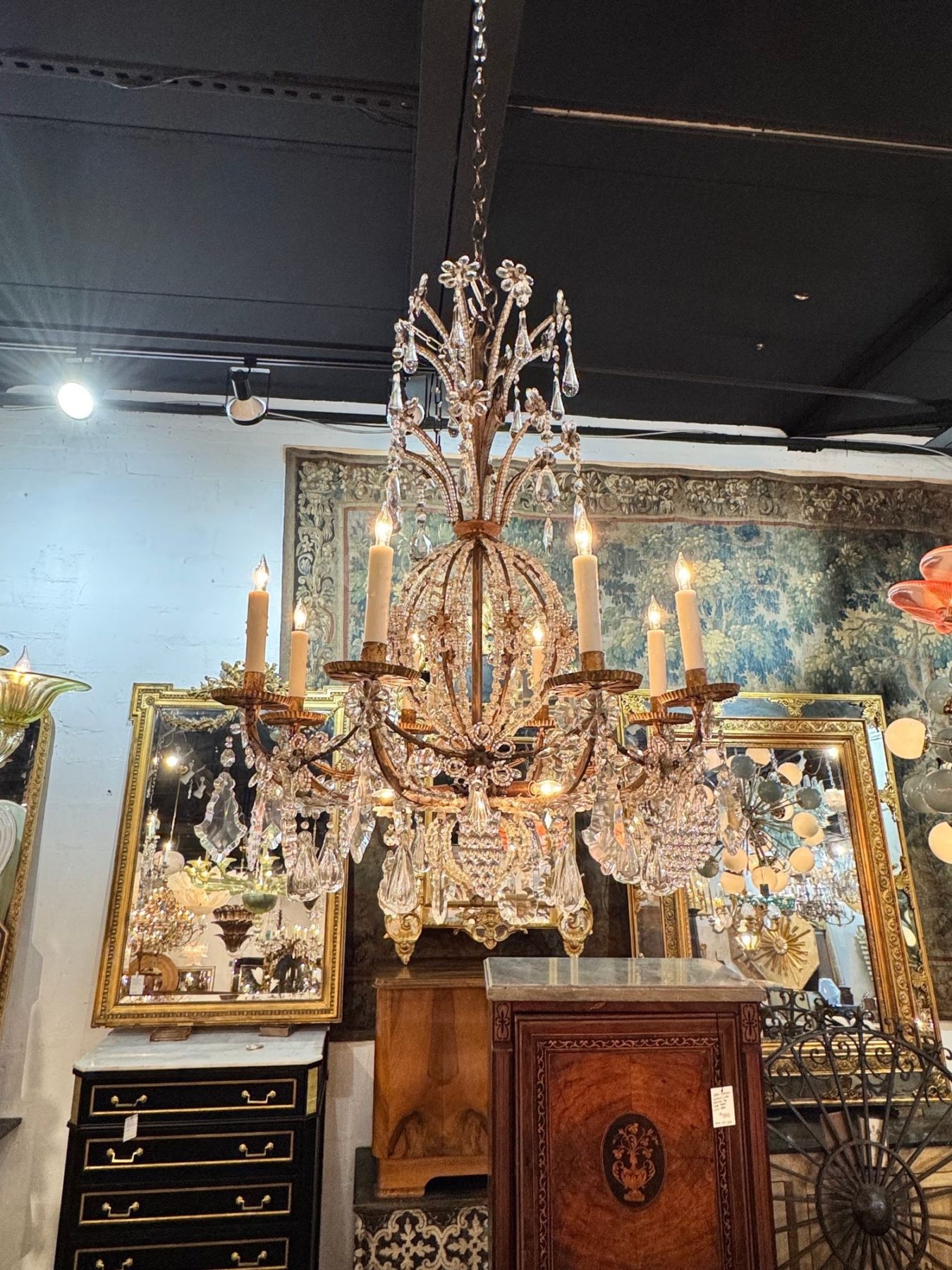 19th c. Italian Beaded Crystal Chandelier - Image 4