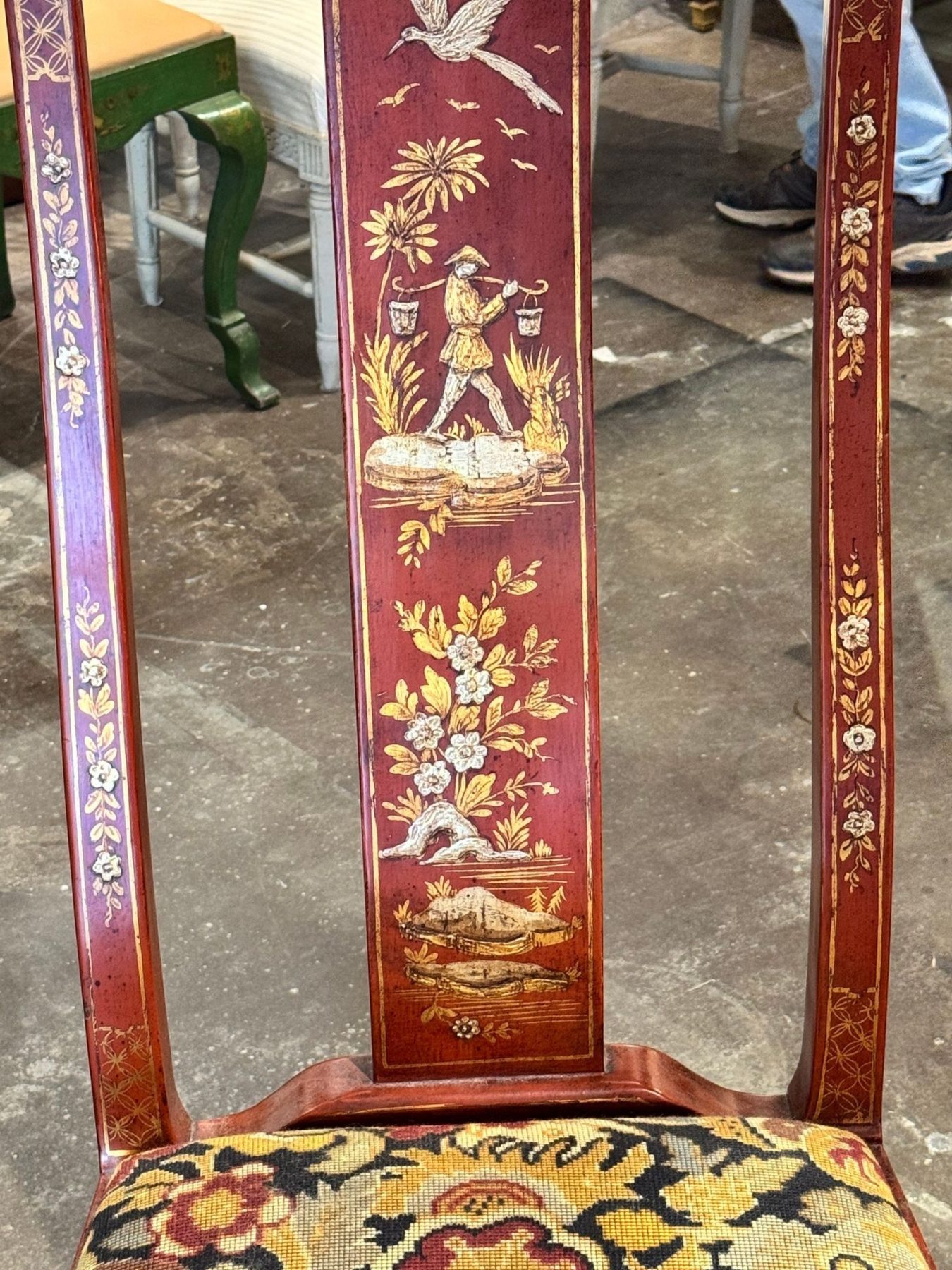 Vintage Queen Anne Red Chinoiserie Chair - Image 3