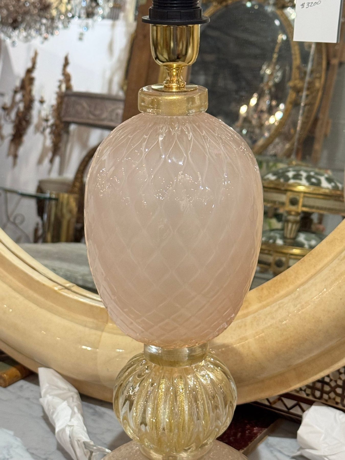 Pair of Murano Pink and Gold Glass Lamps - Image 3