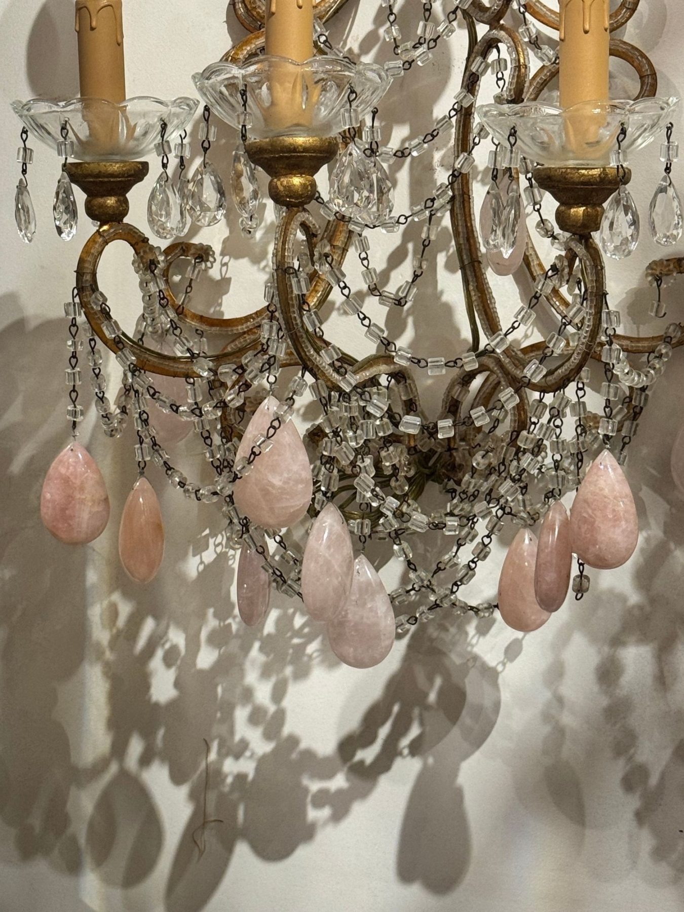 Pair of Italian Large Scale Beaded and Rose Quartz Sconces - Image 3
