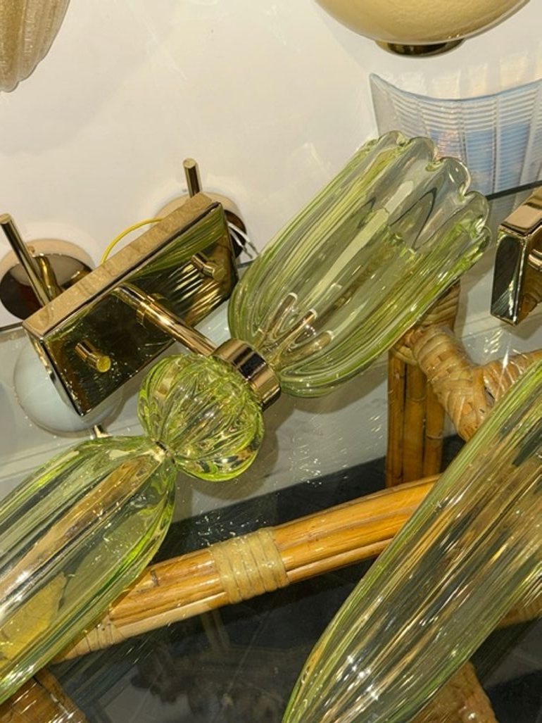 Pair of Murano Green Torch Form Sconces - Image 4