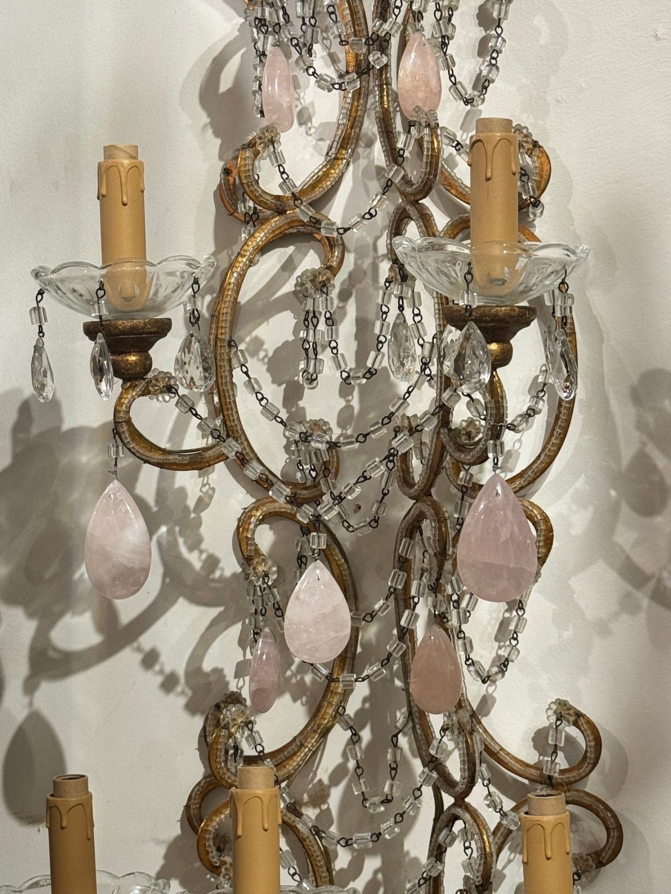 Pair of Italian Large Scale Beaded and Rose Quartz Sconces - Image 4