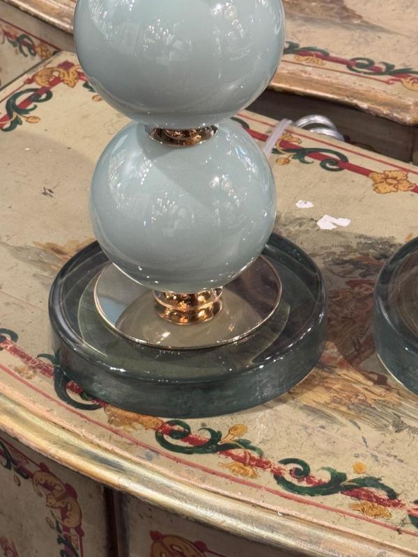 Pair of Murano Pale Green Glass Ball Form Lamps - Image 4