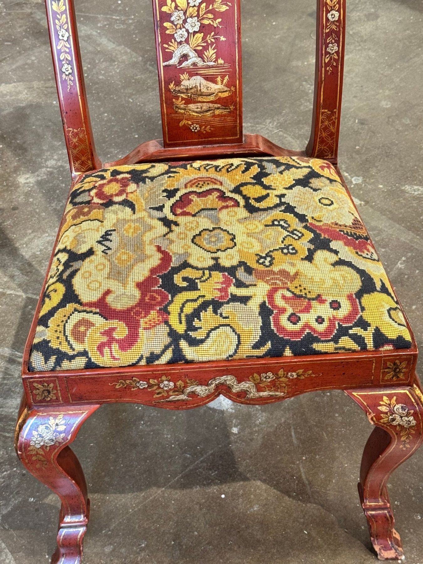 Vintage Queen Anne Red Chinoiserie Chair - Image 4