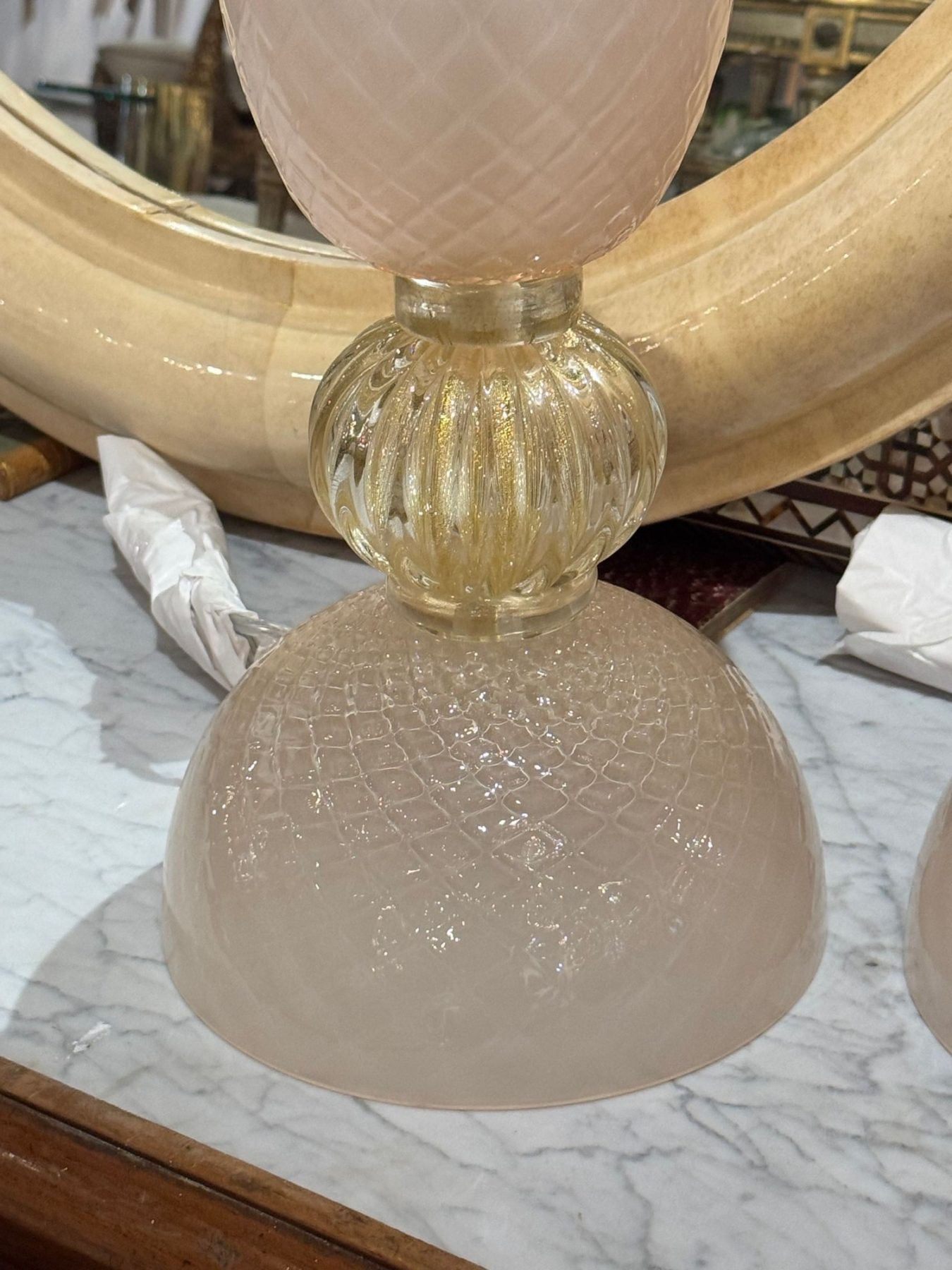 Pair of Murano Pink and Gold Glass Lamps - Image 4