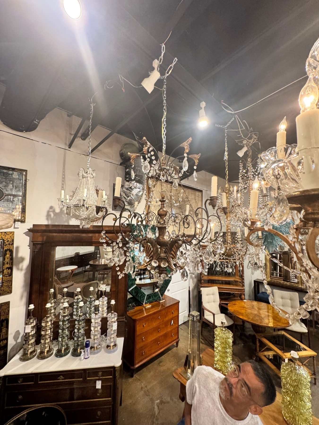 19th c. Italian Tuscan Iron and Giltwood Chandelier - Image 4