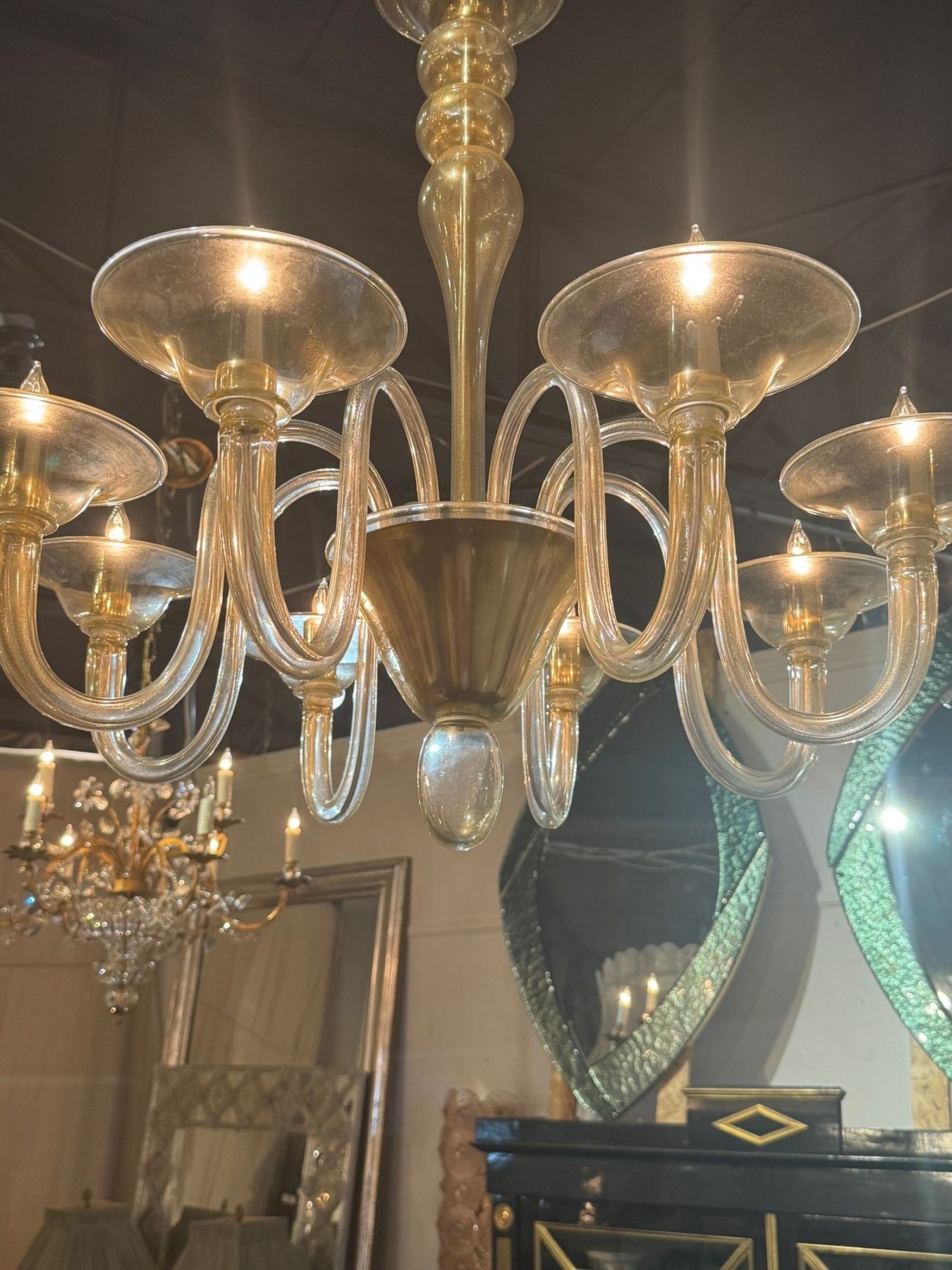Murano Gold Glass 8 Arm Chandelier - Image 4