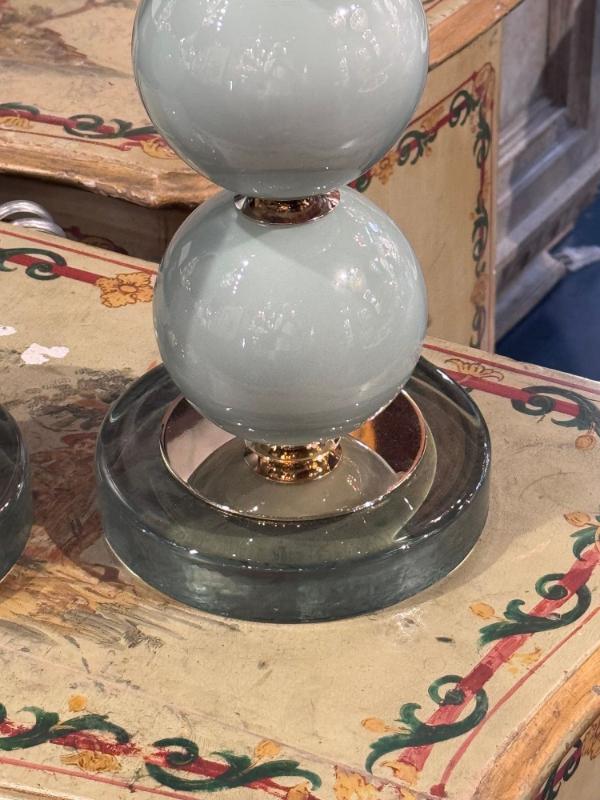 Pair of Murano Pale Green Glass Ball Form Lamps - Image 5