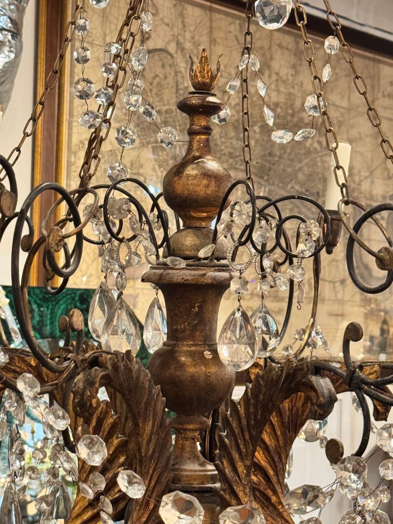 19th c. Italian Tuscan Iron and Giltwood Chandelier - Image 5