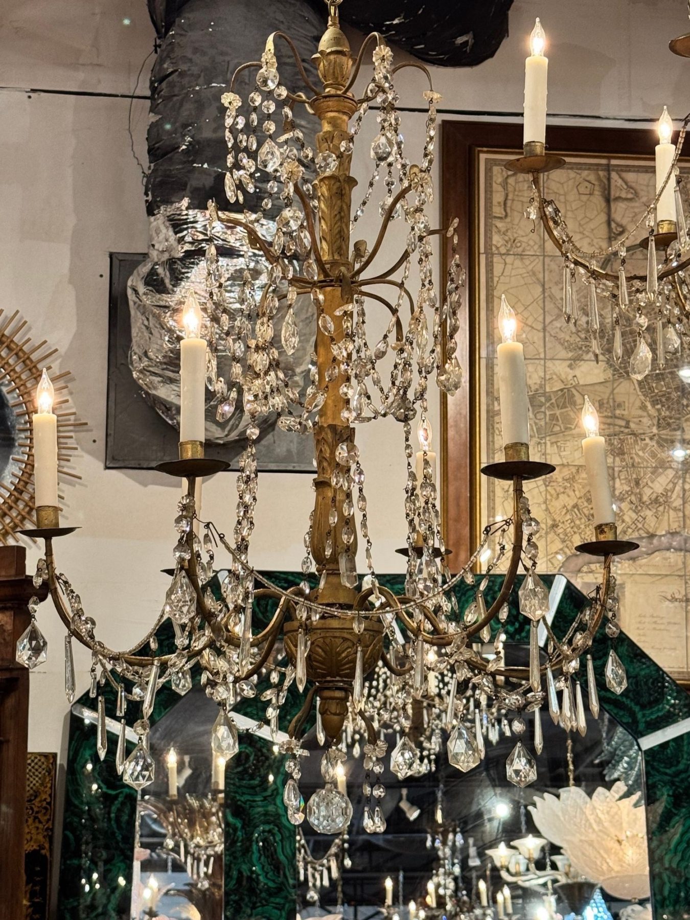 Pair of 19th c. Italian Giltwood and Crystal Chandeliers - Image 5