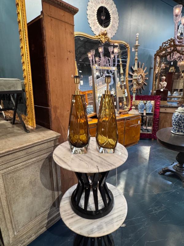 Paid of Murano Amber Glass Lamps - Image 5
