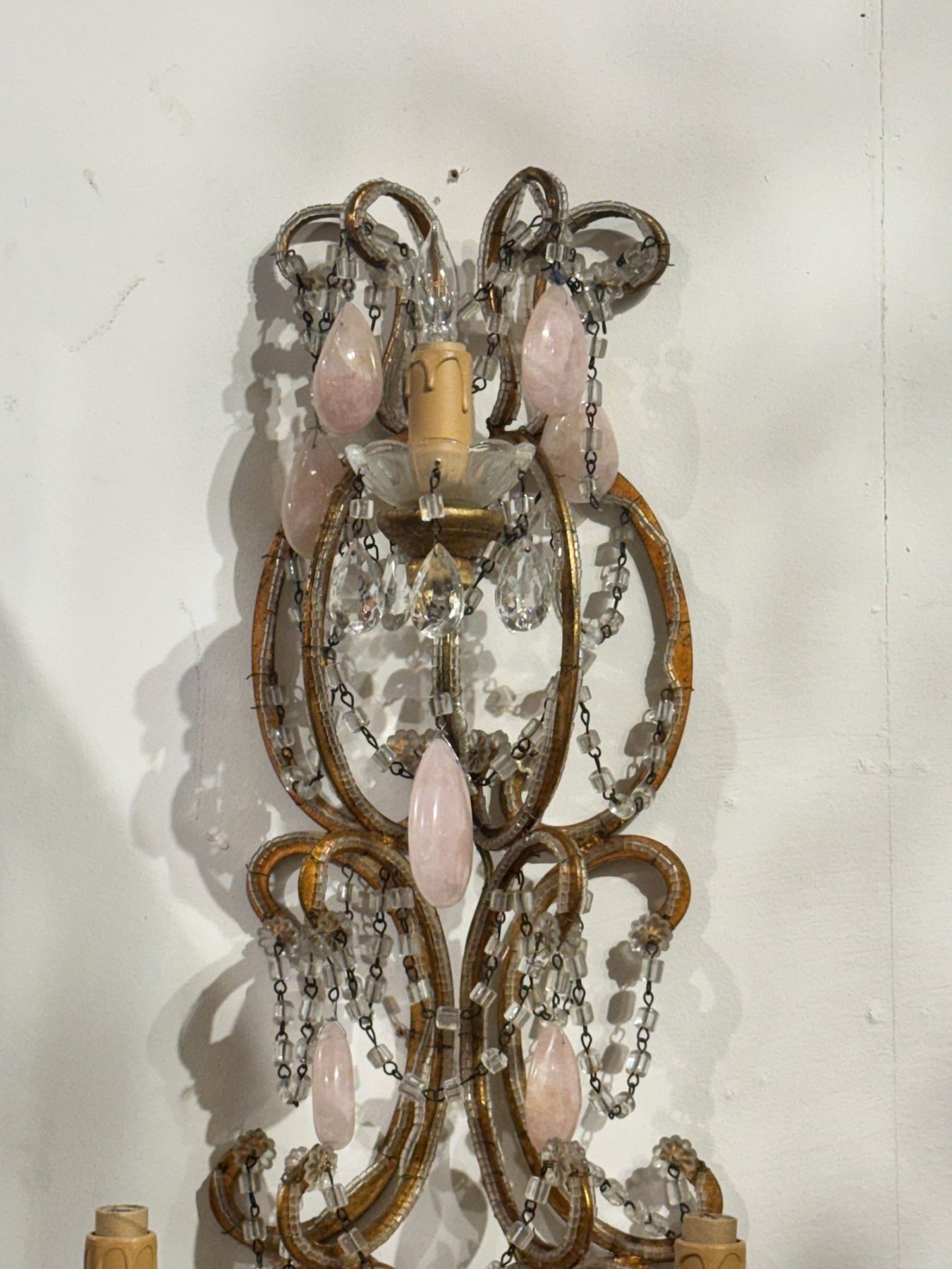 Pair of Italian Large Scale Beaded and Rose Quartz Sconces - Image 5